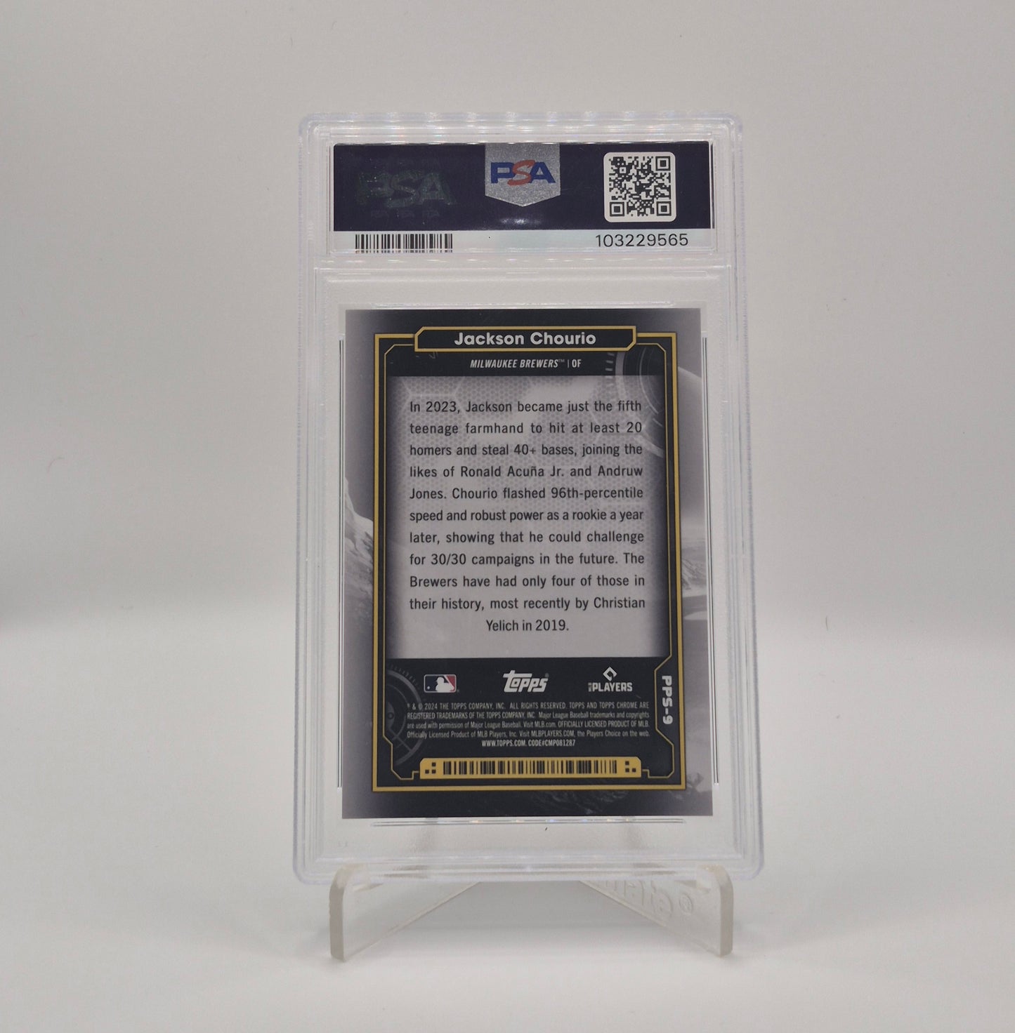 2024 Topps Chrome Cosmic Jackson Chourio Planetary Pursuit The Sun PSA 9