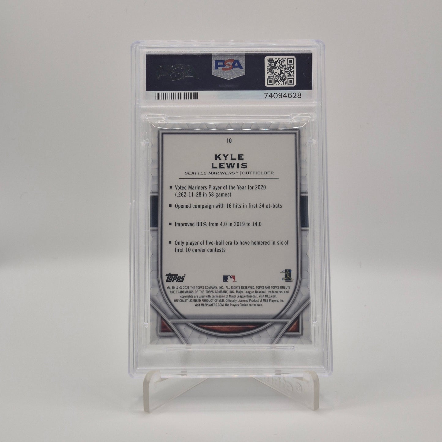 2021 Topps Tribute Kyle Lewis Black 1/1 PSA 8