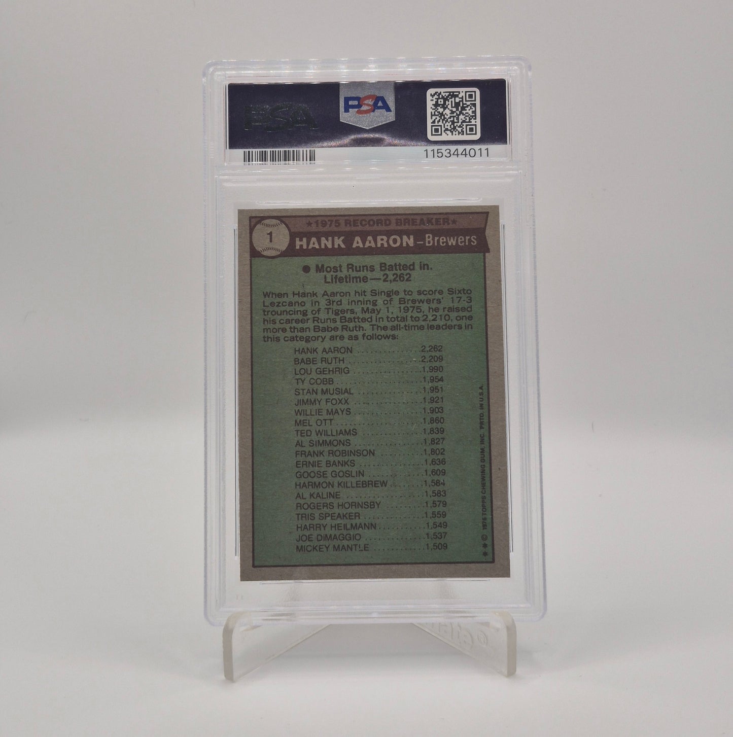 1976 Topps Hank Aaron Record Breaker PSA 7