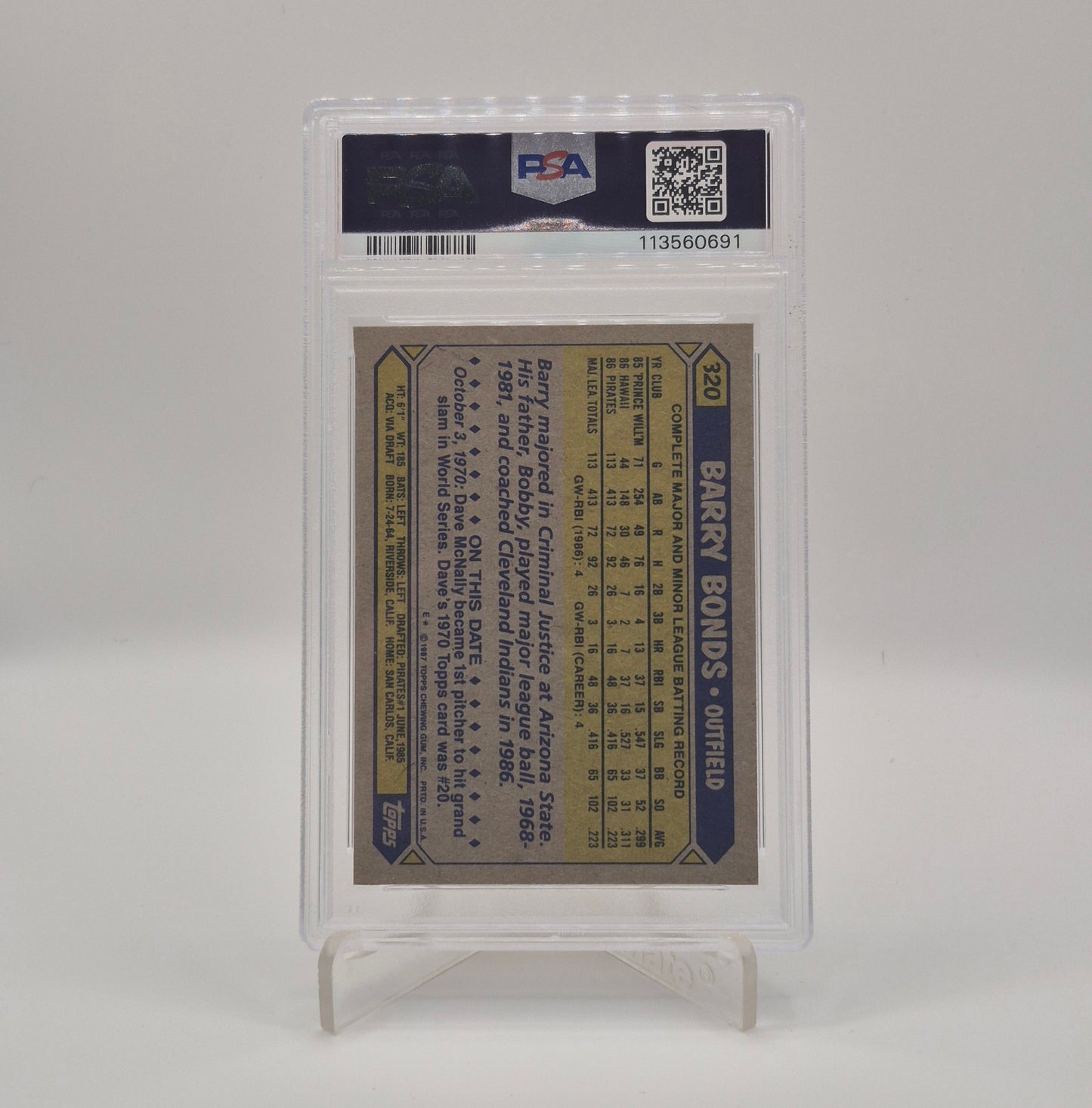 1987 Topps Barry Bonds PSA 9