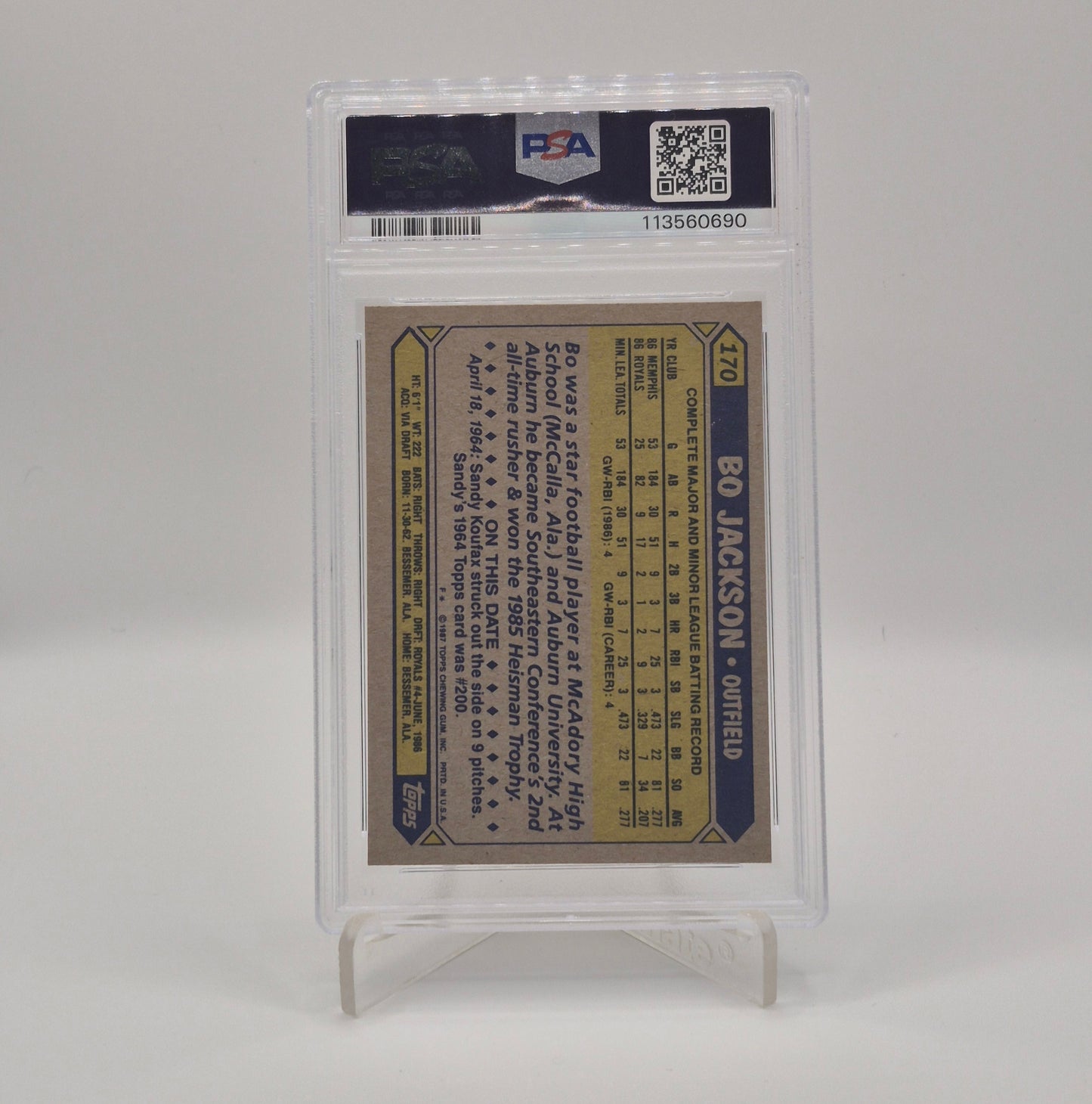 1987 Topps Bo Jackson Future Stars PSA 8