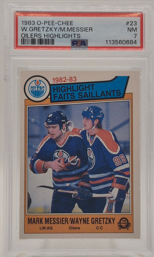1983 O-Pee-Chee Wayne Gretzky/Mark Messier Oilers HIghlights PSA 7