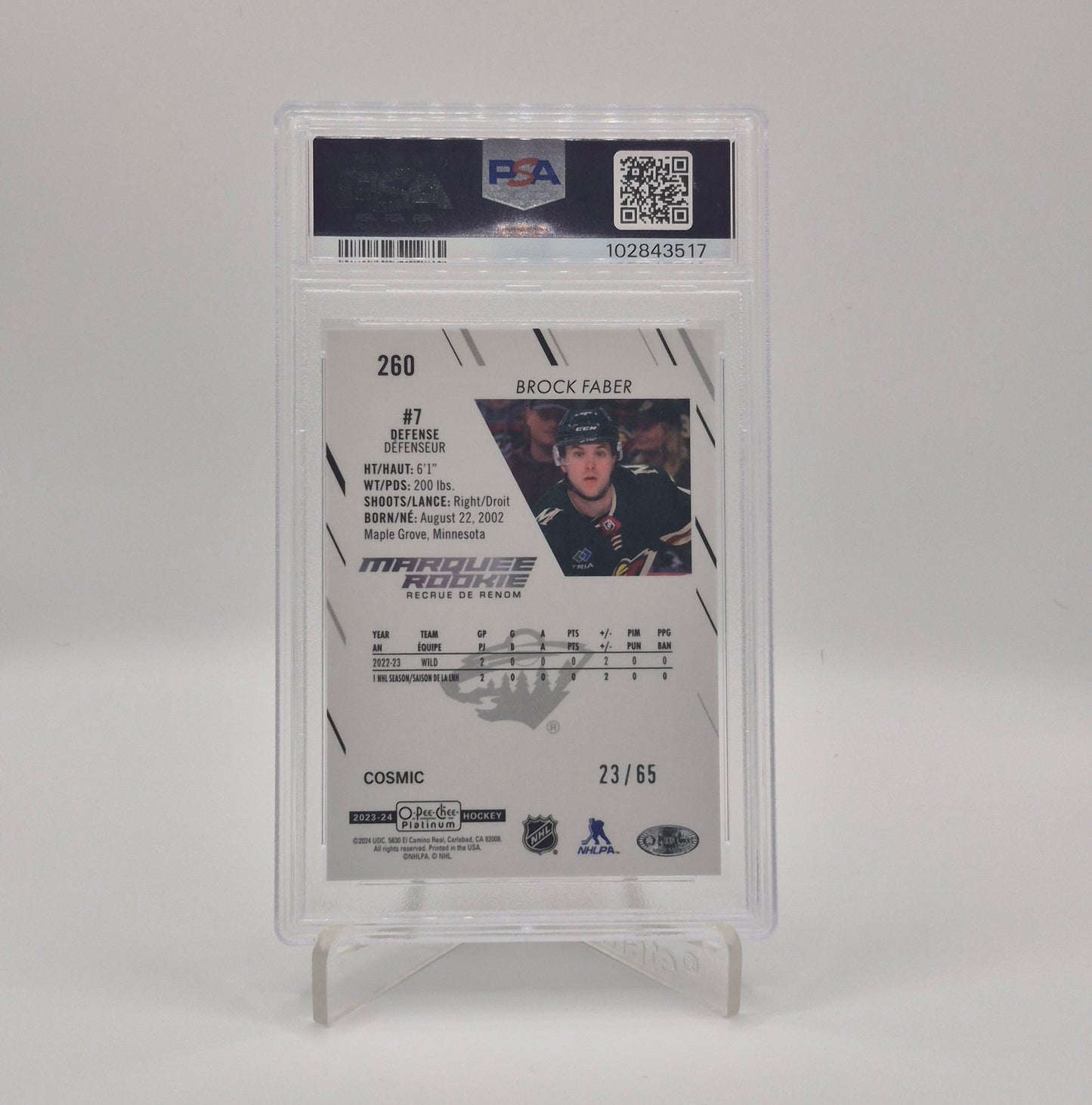 2024 O-Pee-Chee Platinum Brock Faber Cosmic /65 PSA 10