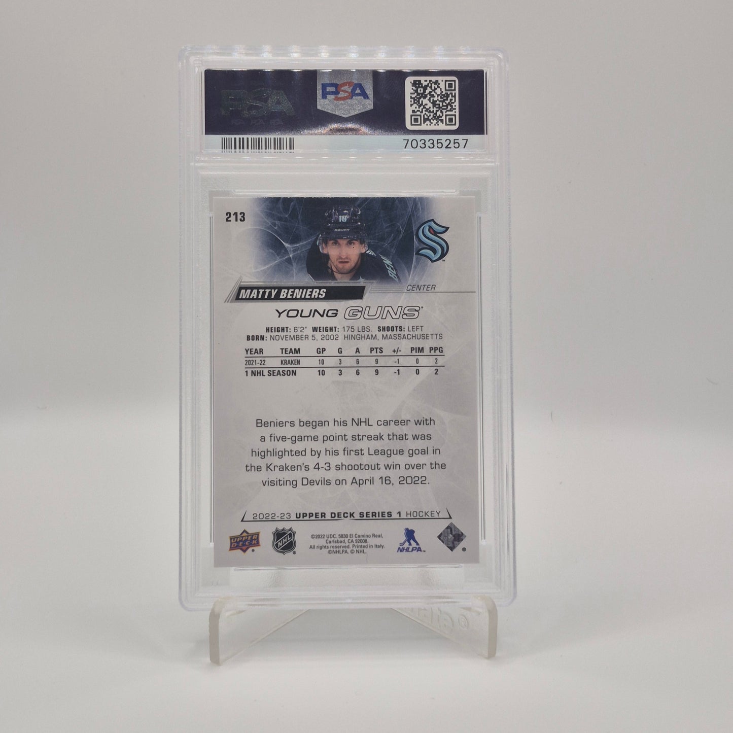 2022 Upper Deck Matty Beniers Young Guns PSA 9