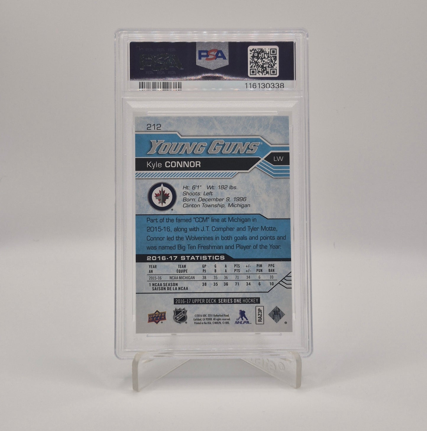 2016 Upper Deck Kyle Connor Young Guns PSA 10