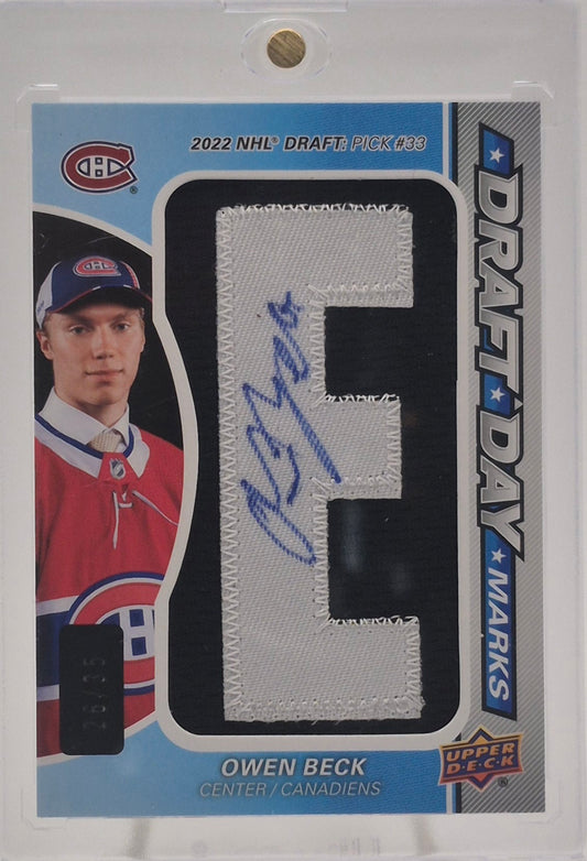 2023-24 SP Game Used Owen Beck Game Used Draft Day Marks Autograph /35
