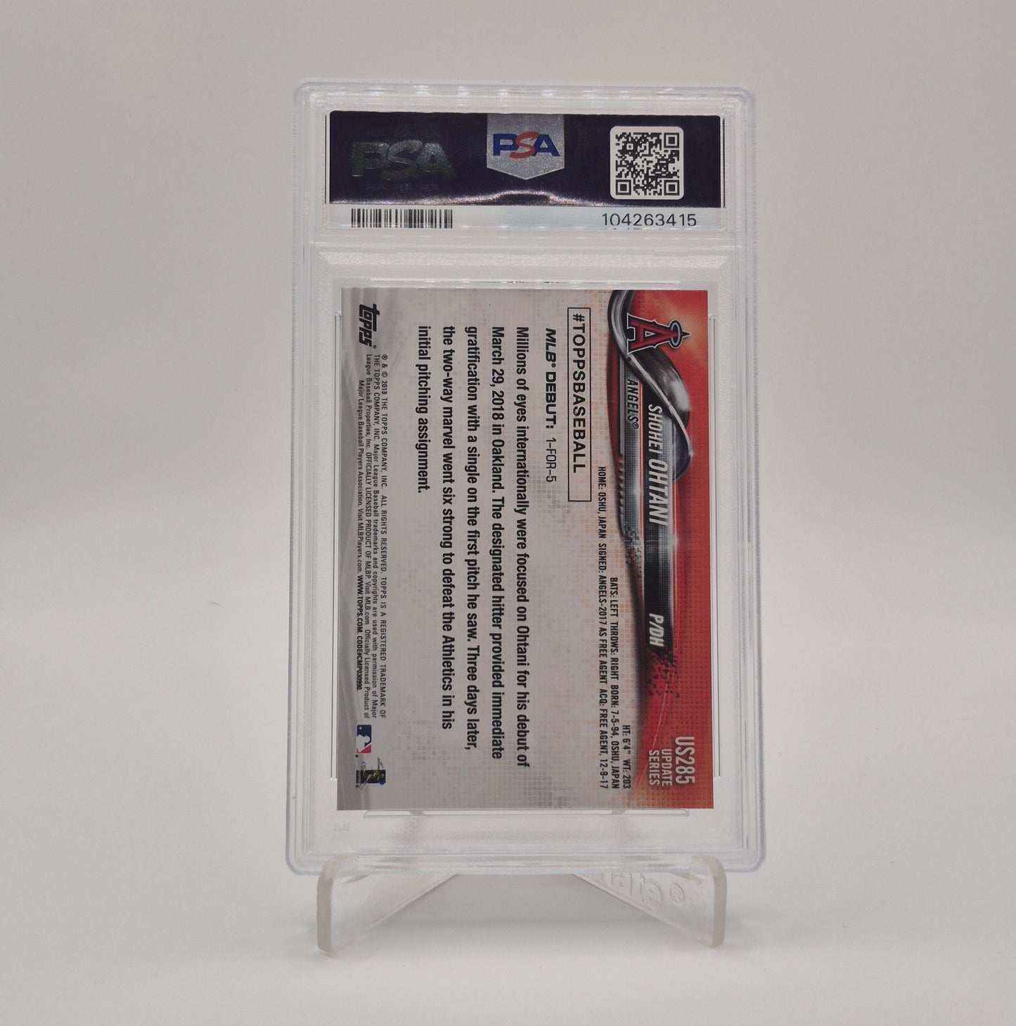 2018 Topps Update Shohei Ohtani Rookie Debut PSA 10