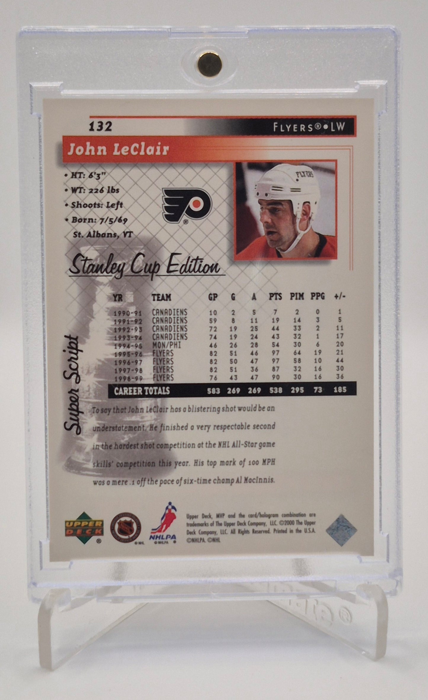 1999-2000 Upper Deck John Leclair MVP Rainbow Scripts /25