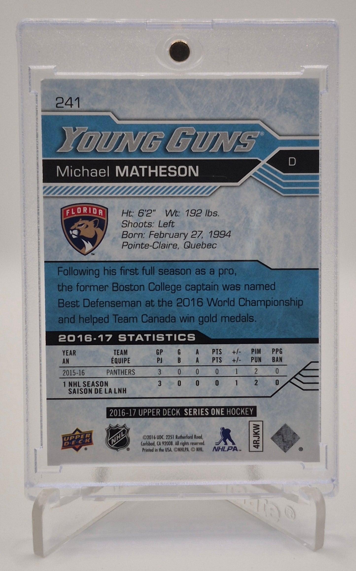 2016-17 Upper Deck Michael Matheson Young Gun Exclusives /100