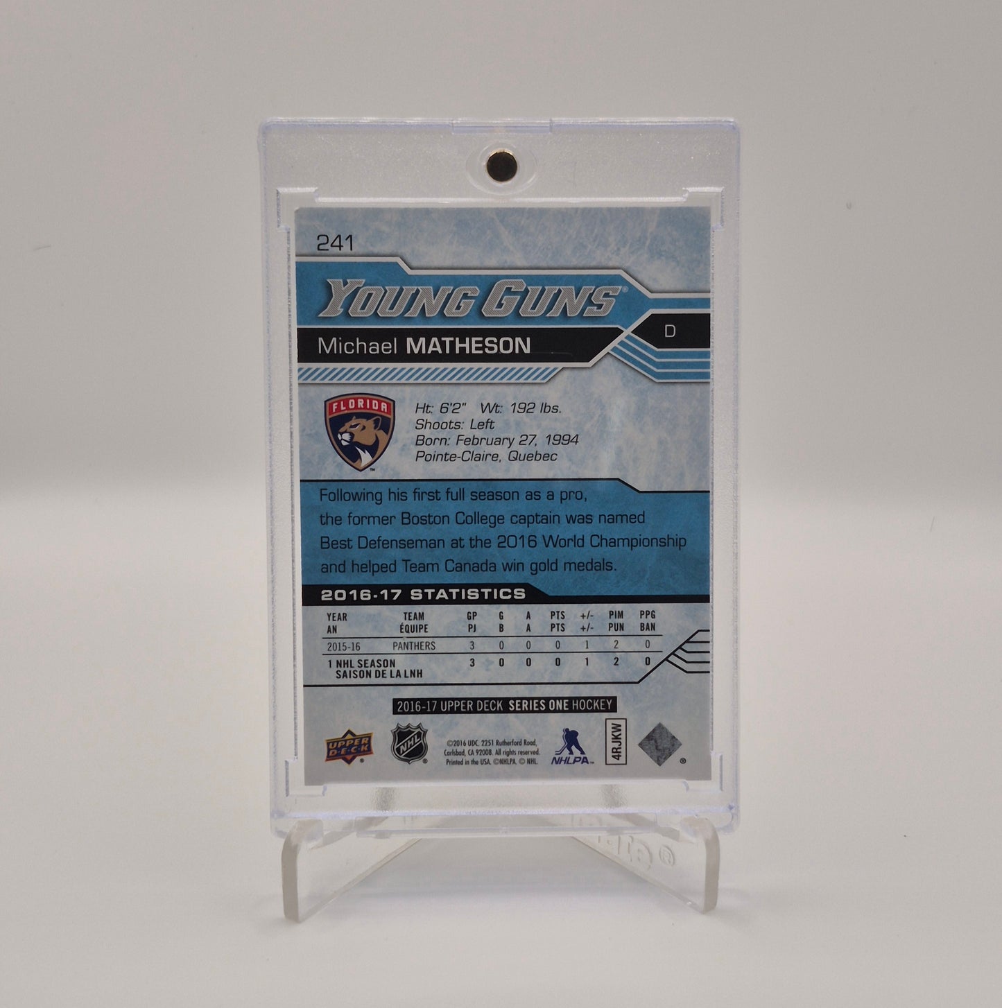 2016-17 Upper Deck Michael Matheson Young Gun Exclusives /100