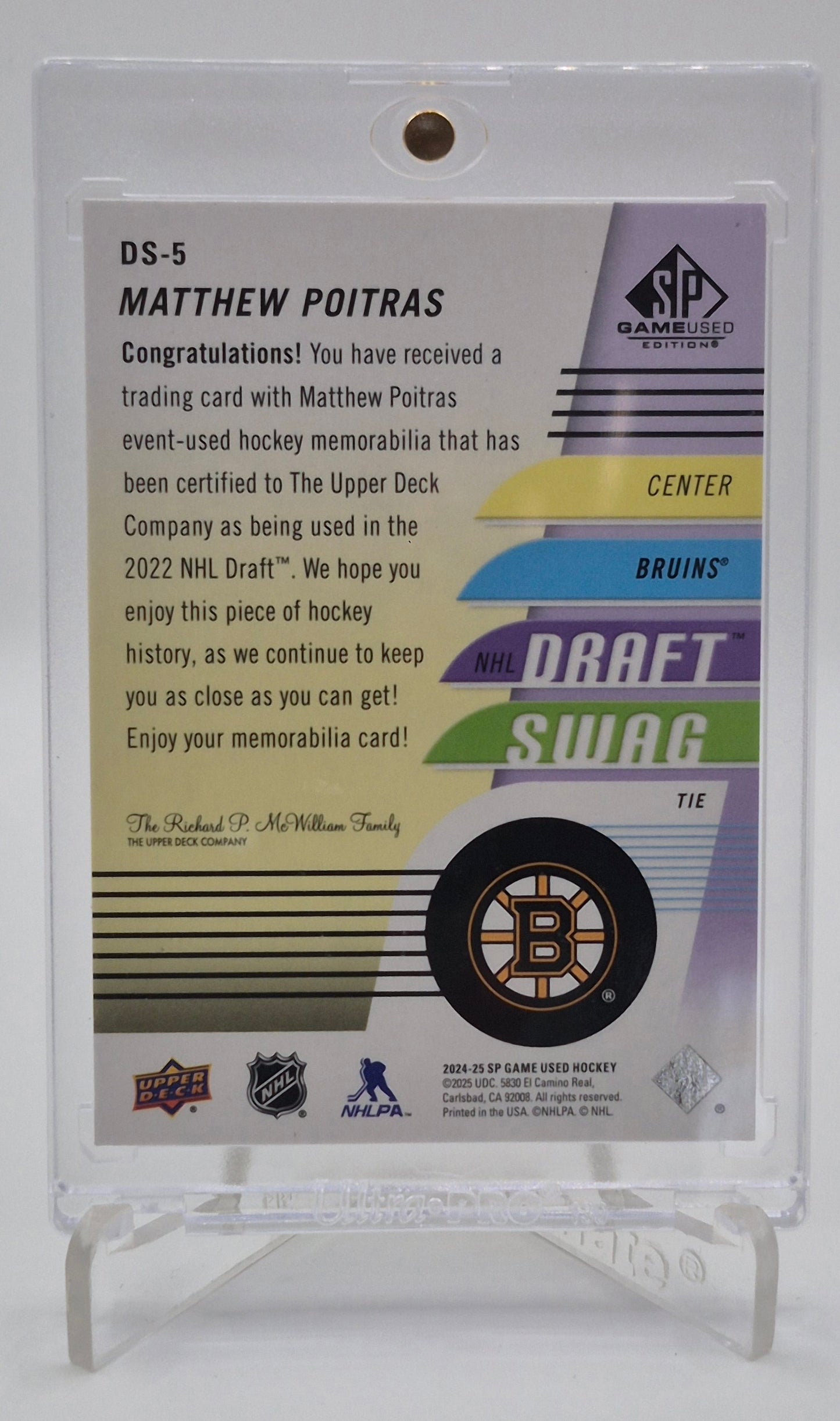 2024-25 SP Game Used Matthew Poitras Draft Day Swag /10