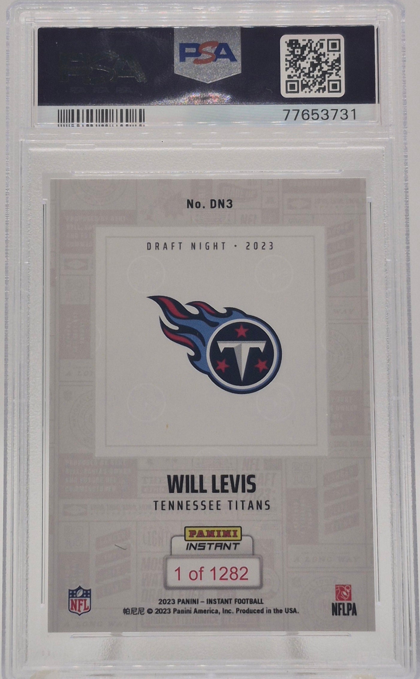 2023 Panini Instant Will Levis NFL Draft Night PSA 10 /1282