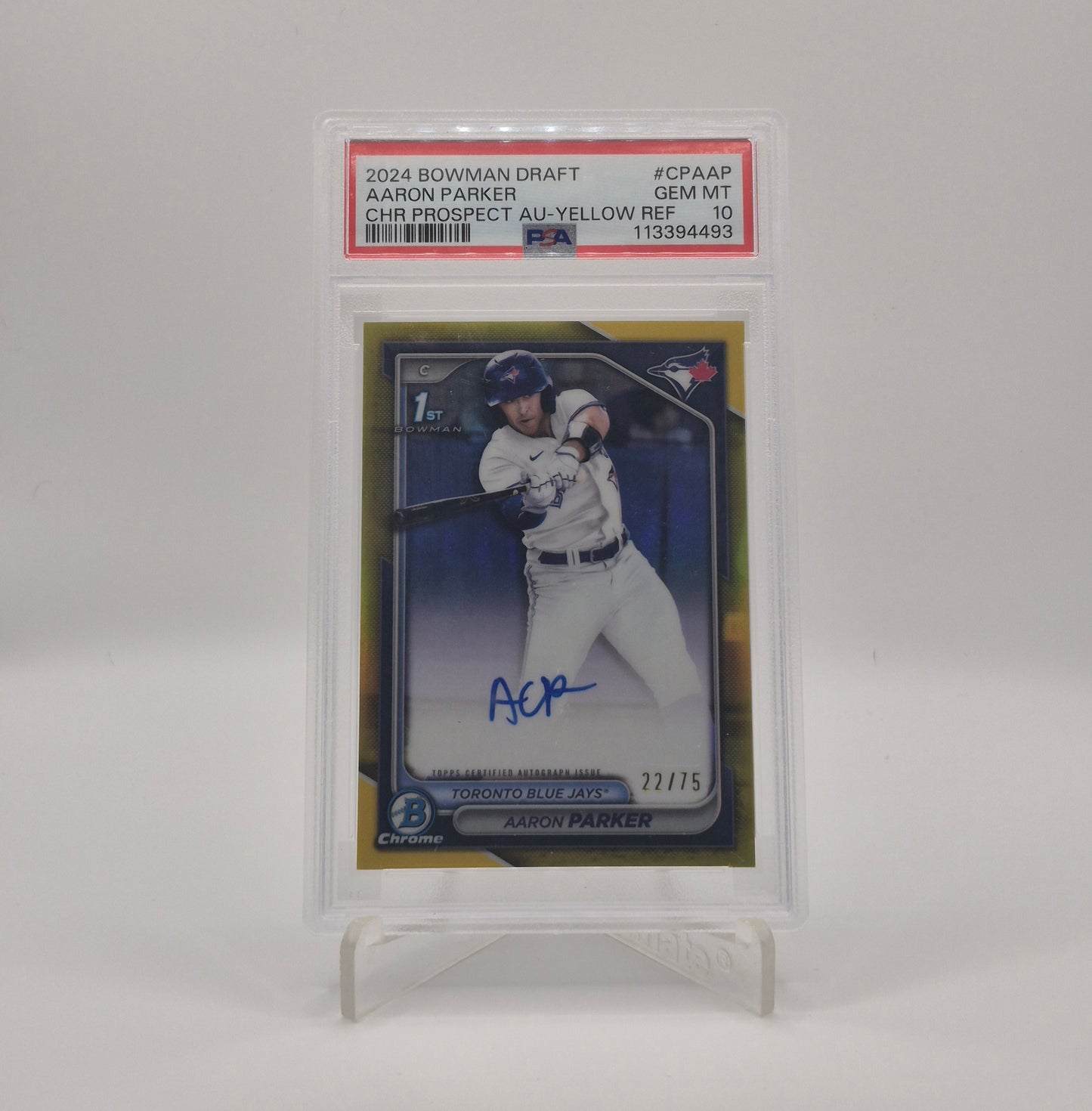 2024 Bowman Draft Aaron Parker Yellow /75 PSA 10
