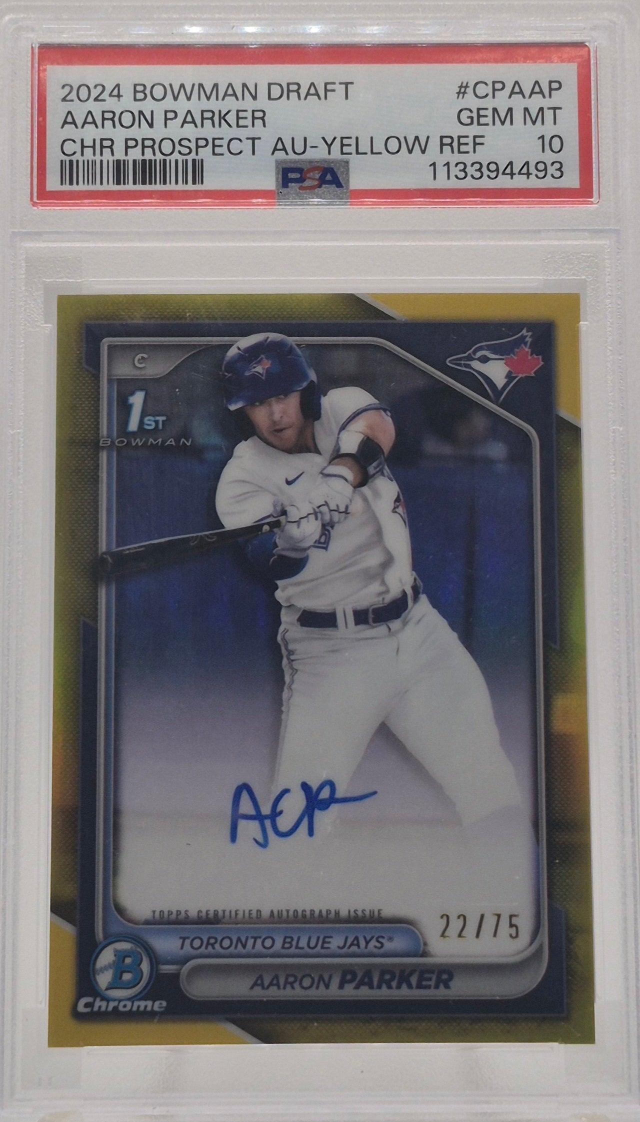 2024 Bowman Draft Aaron Parker Yellow /75 PSA 10