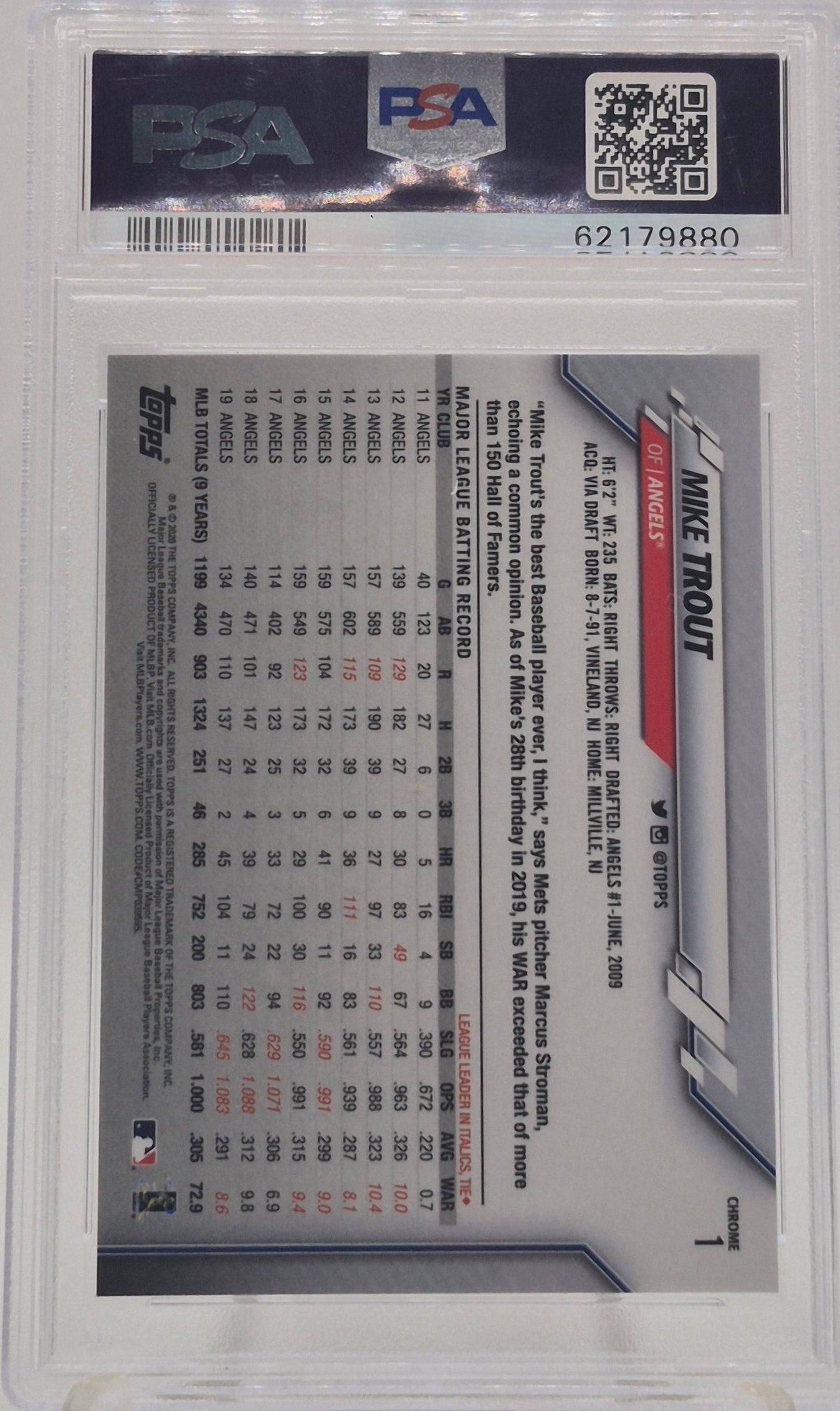 2020 Topps Chrome Mike Trout Negative Refractor PSA 9