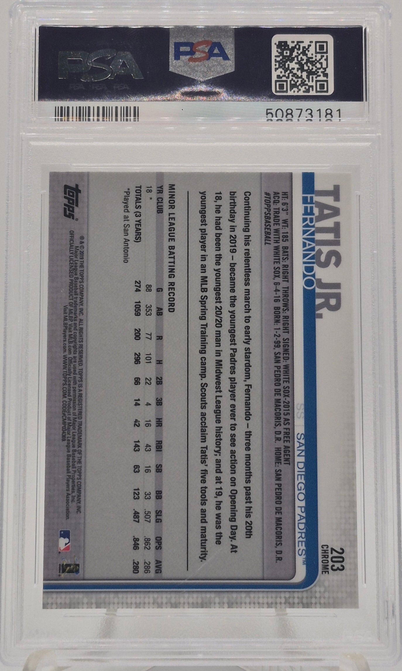2019 Topps Chrome Fernando Tatis Jr. PSA 10
