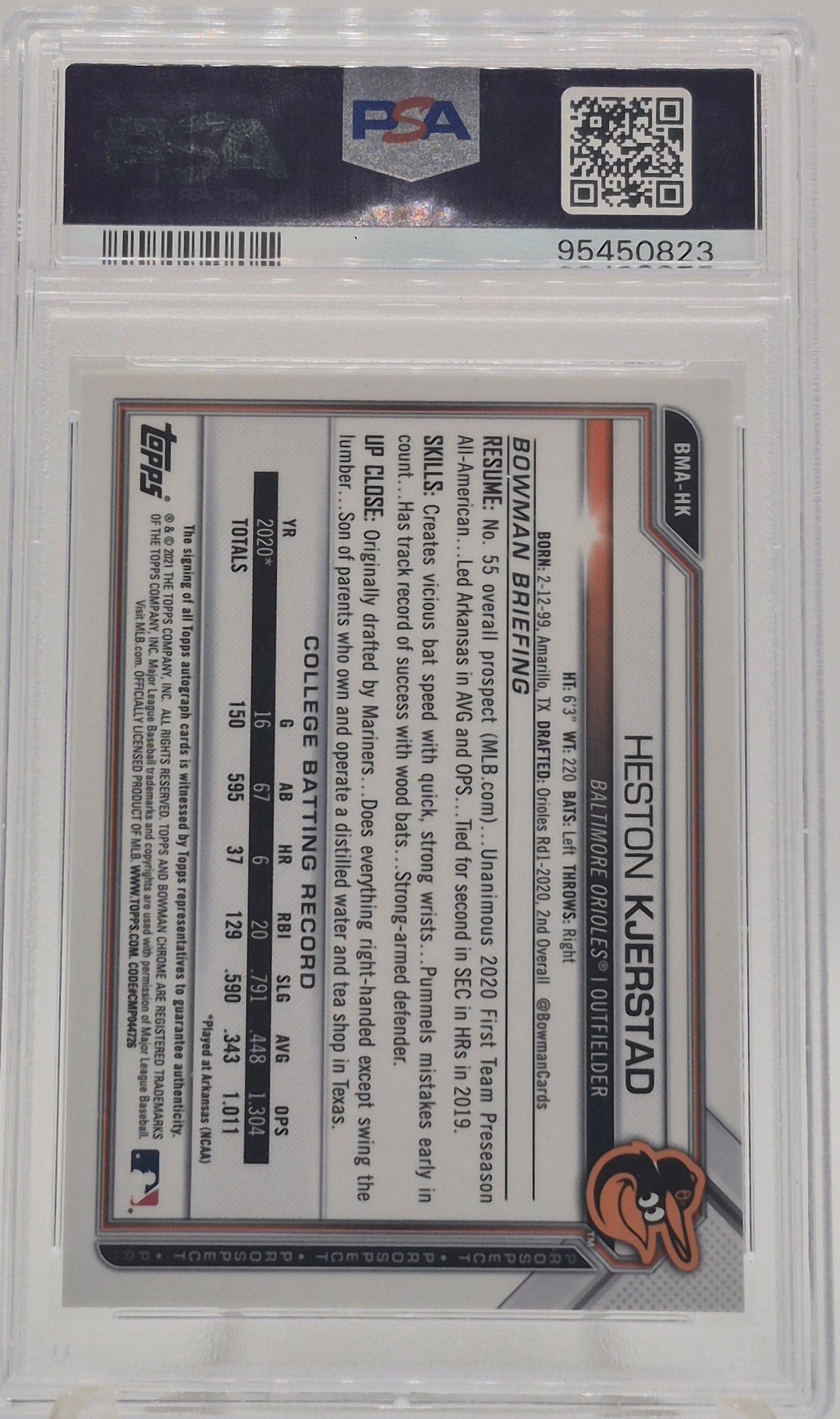 2021 Bowman Heston Kjerstad Blue Autograph Refractor /150 PSA 10