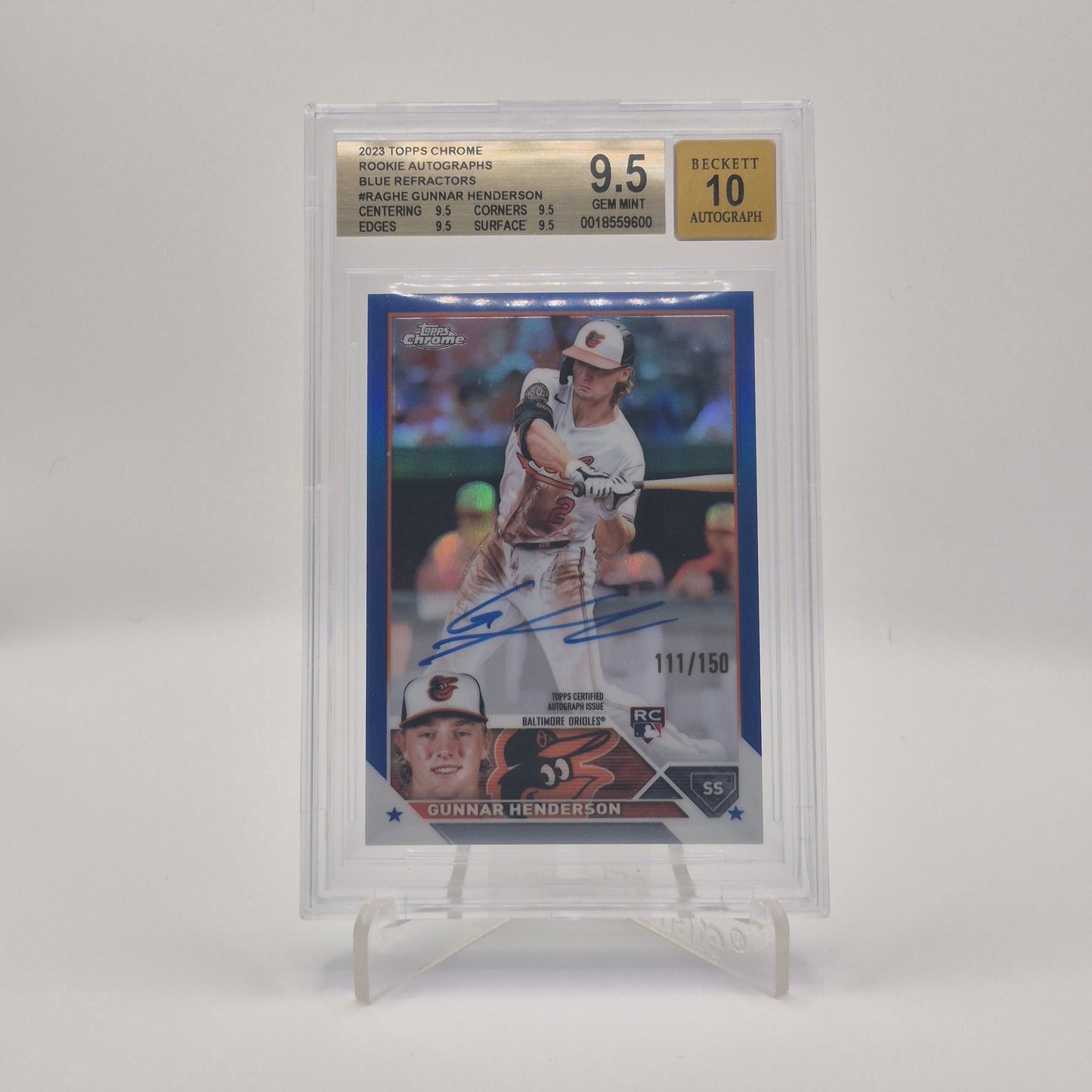 2023 Topps Chrome Gunnar Henderson /150 Blue Refractor BGS 9.5 Autograph 10