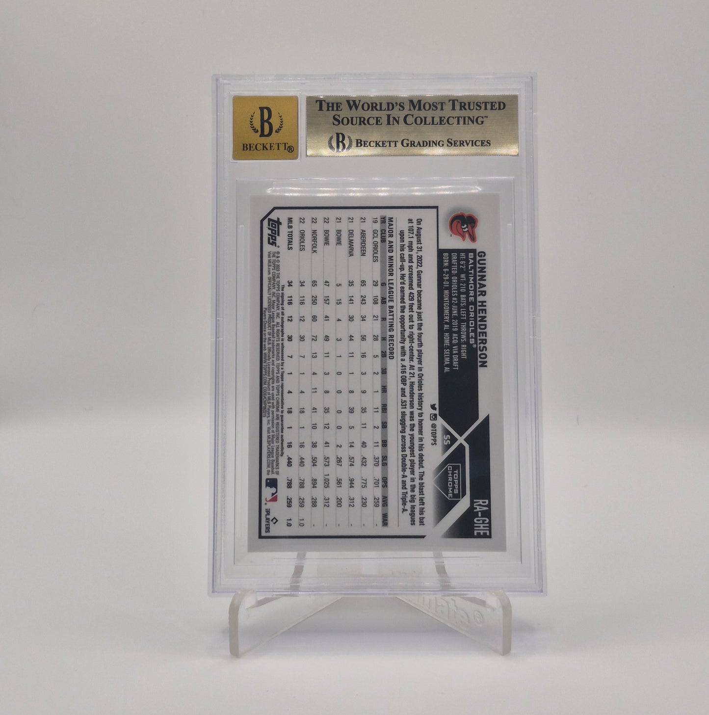 2023 Topps Chrome Gunnar Henderson /150 Blue Refractor BGS 9.5 Autograph 10