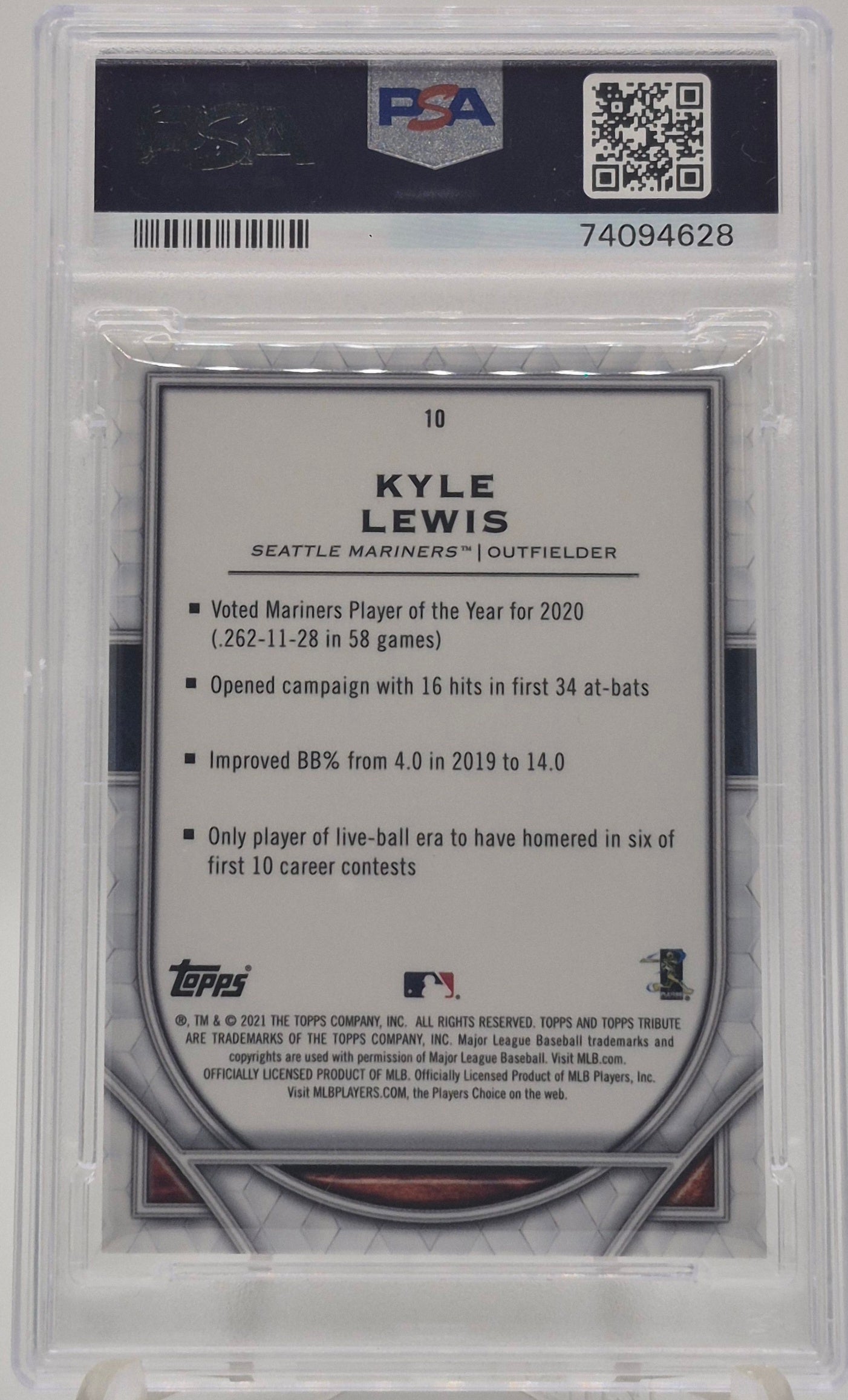 2021 Topps Tribute Kyle Lewis Black 1/1 PSA 8