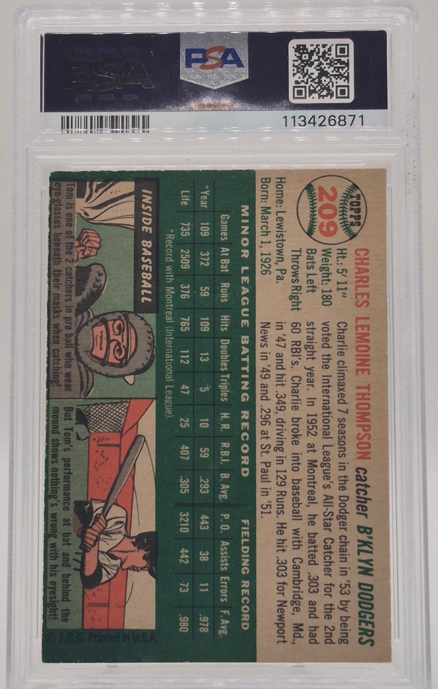1954 Topps Charlie Thompson PSA 5