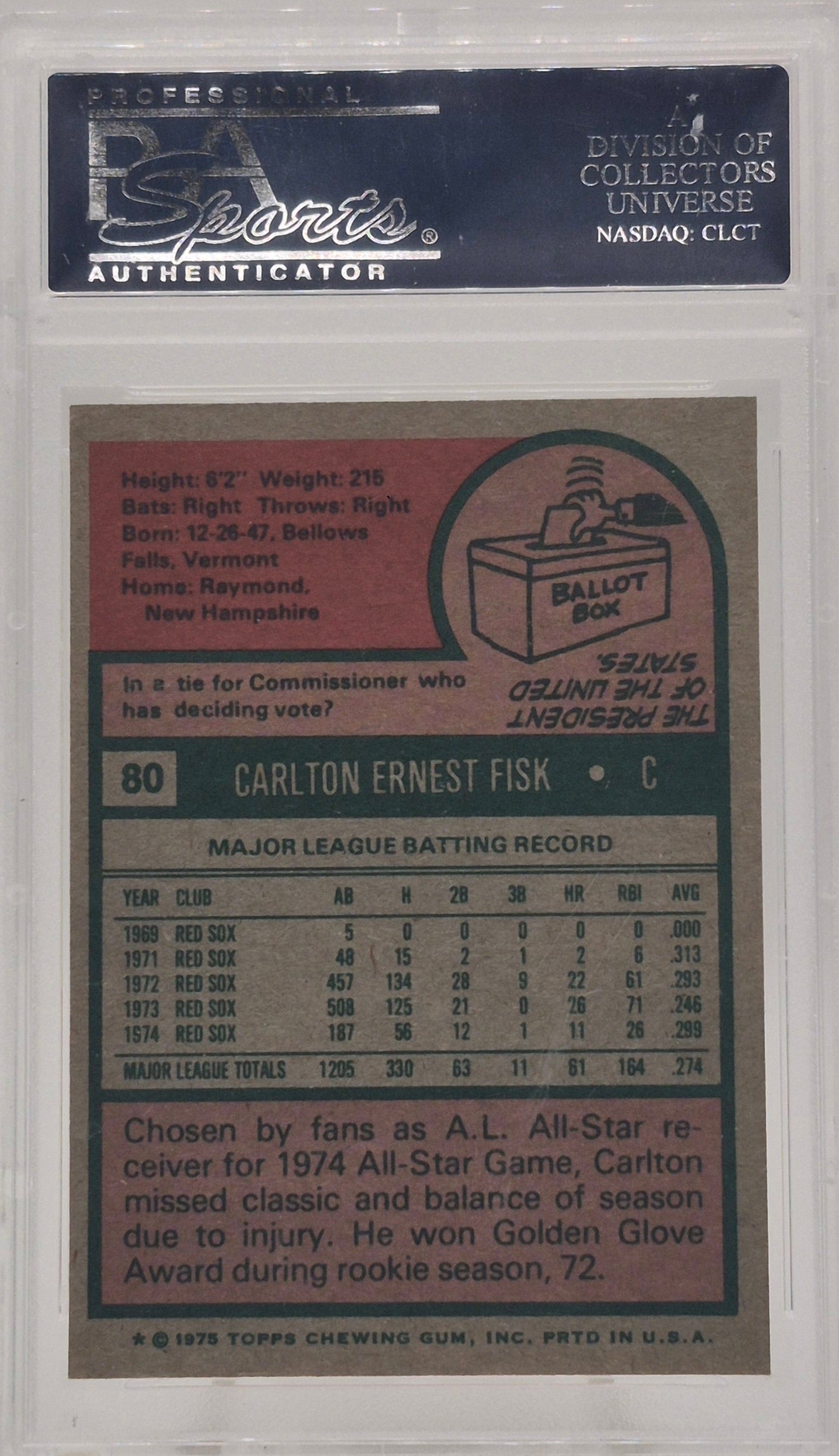 1975 Topps Carlton Fisk PSA 9