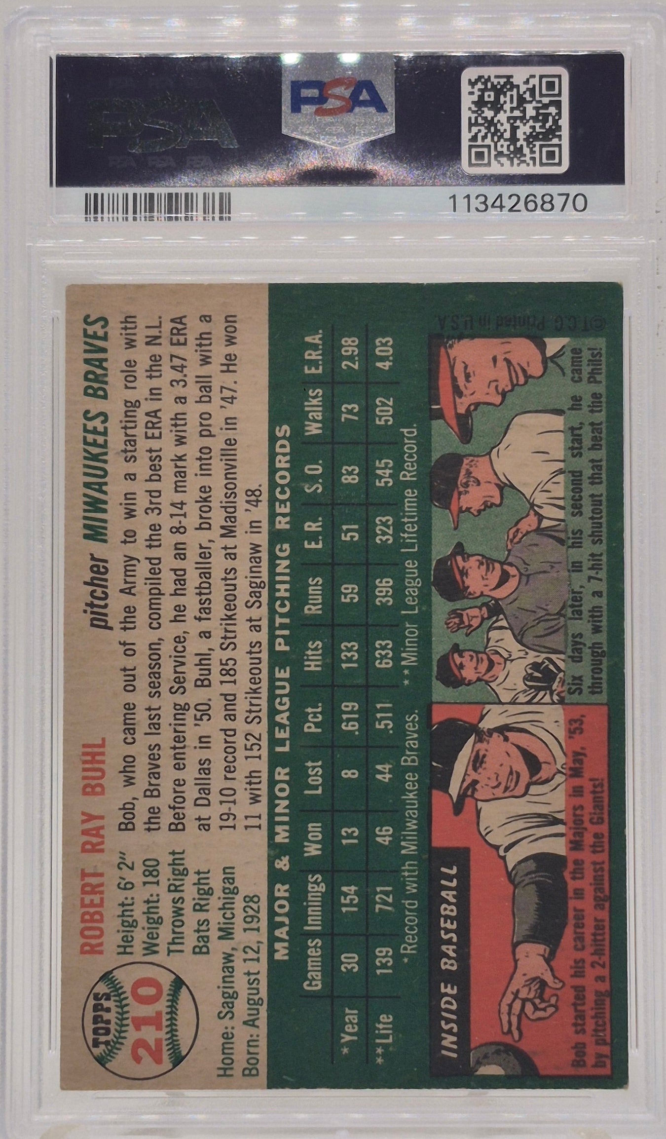 1954 Topps Bob Buhl PSA 4