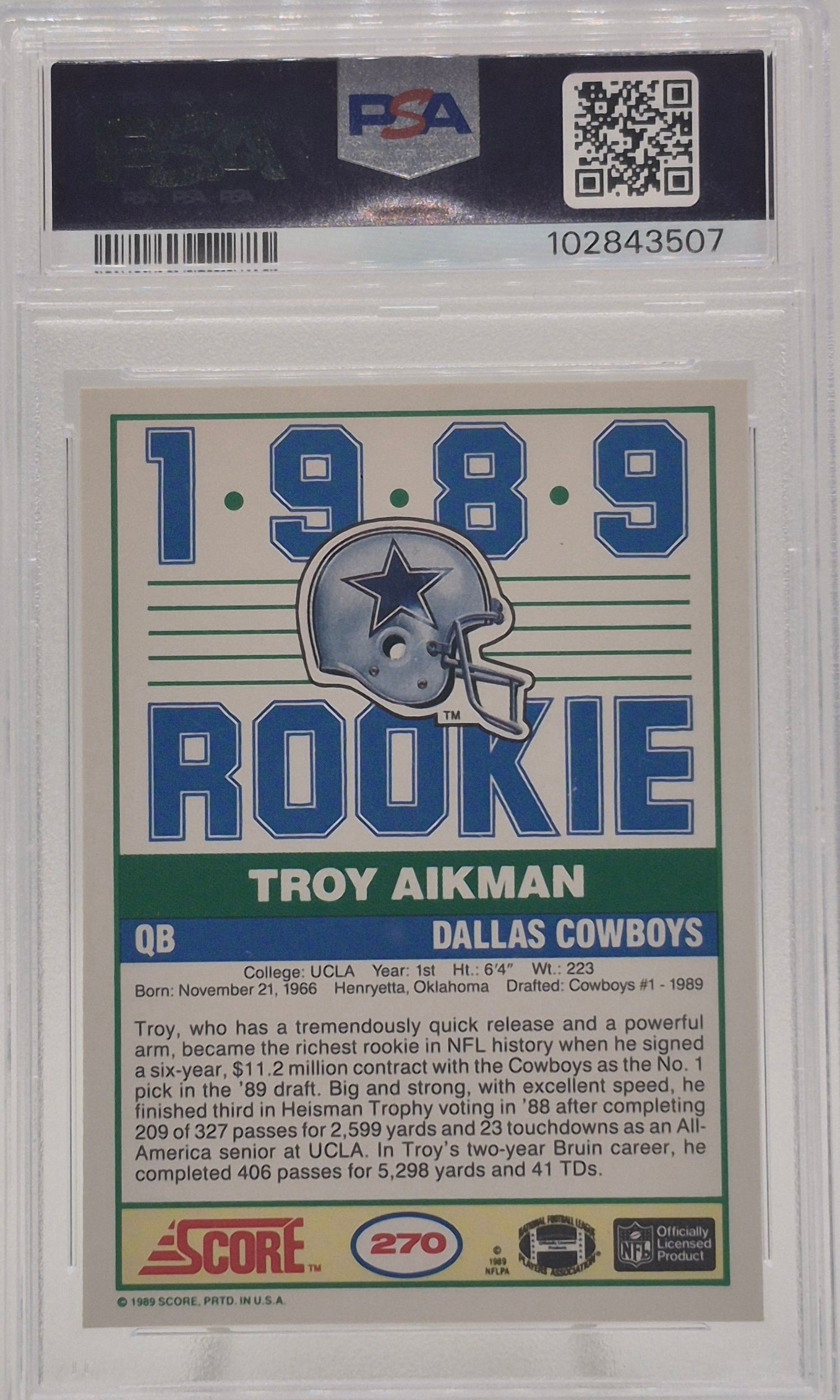 1989 Score Troy Aikman PSA 7
