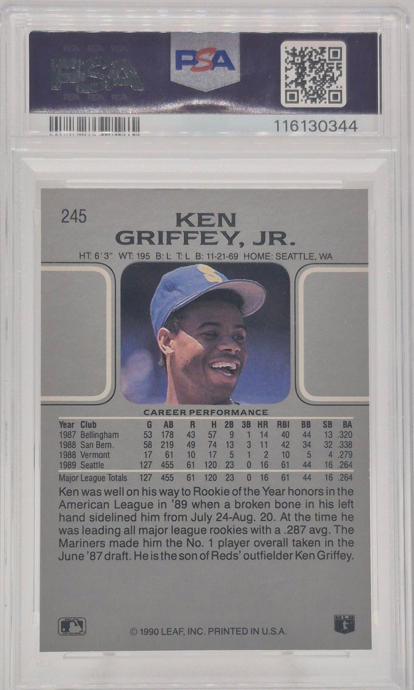 1990 Leaf Ken Griffey Jr. PSA 8