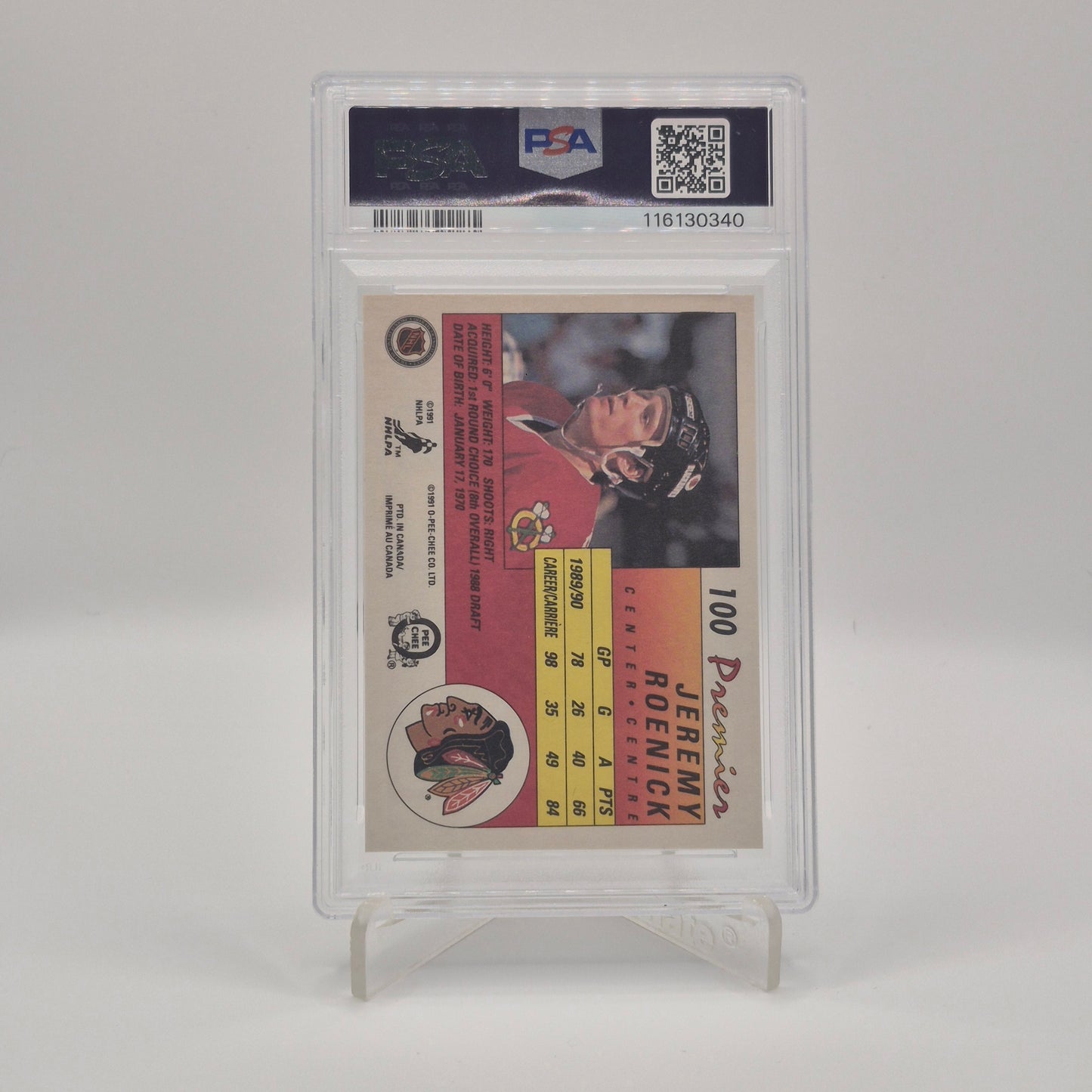 1990 O-Pee-Chee Premier Jeremy Roenick PSA 7