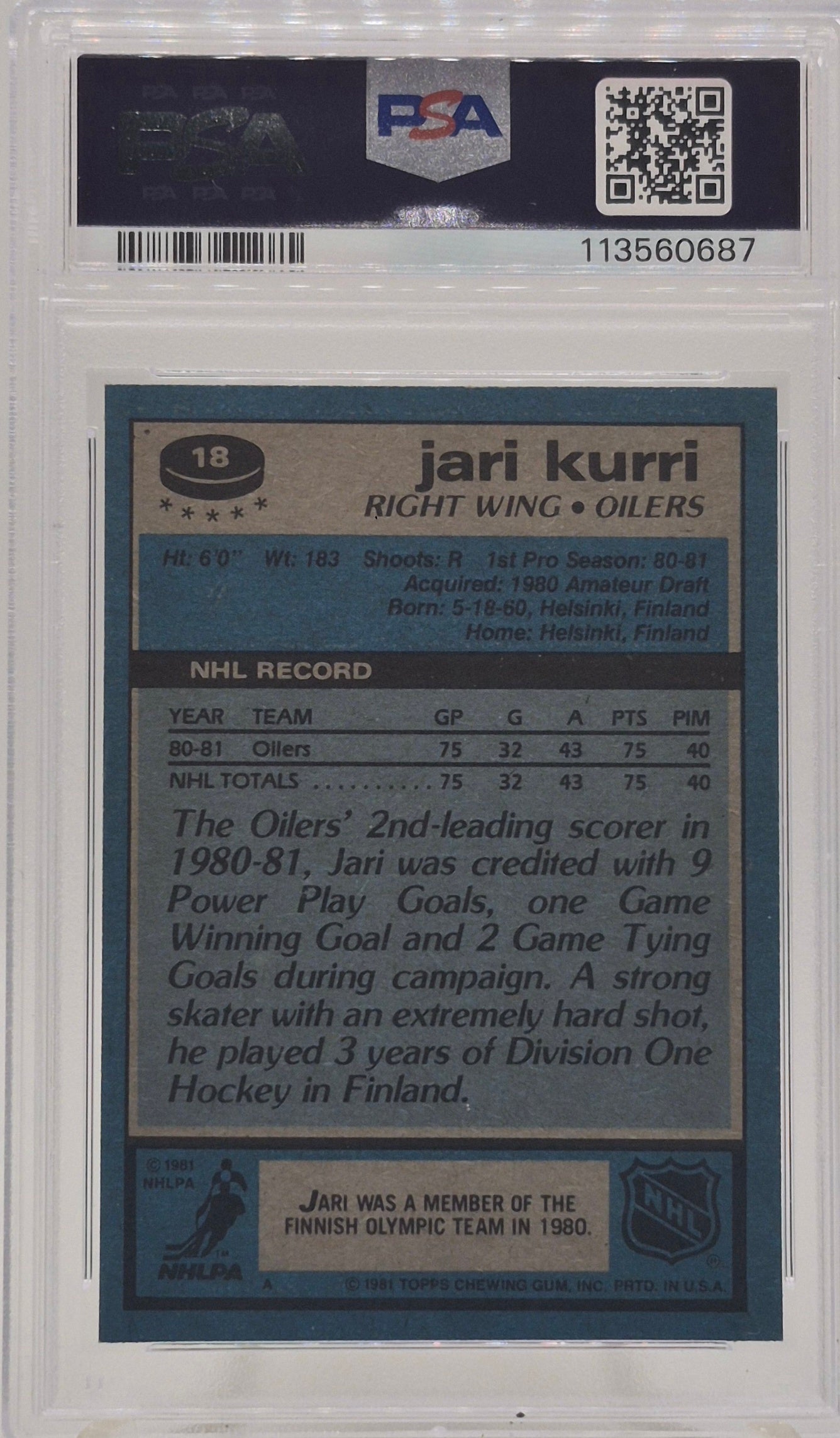 1981 Topps Jari KurrI PSA 7
