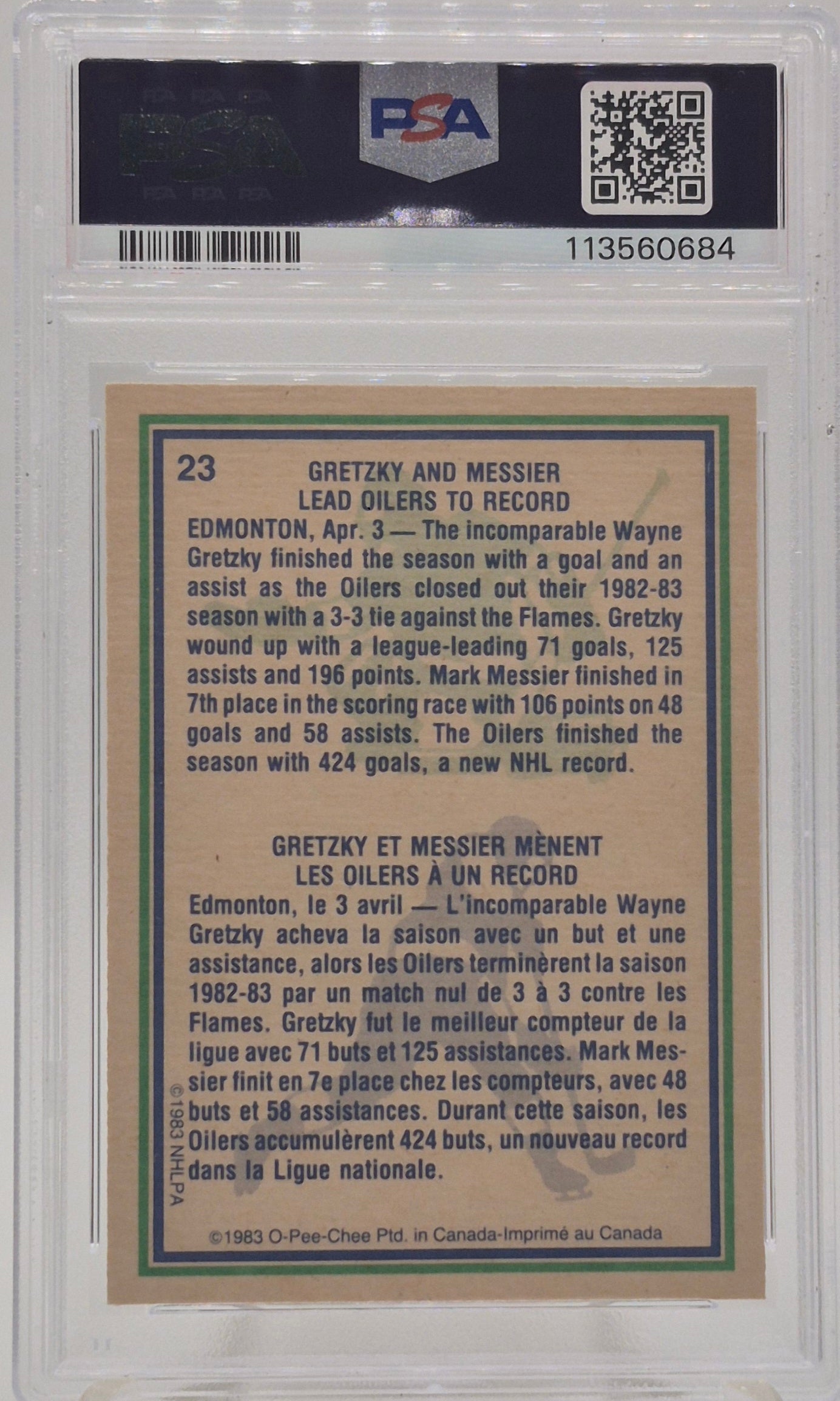 1983 O-Pee-Chee Wayne Gretzky/Mark Messier Oilers HIghlights PSA 7