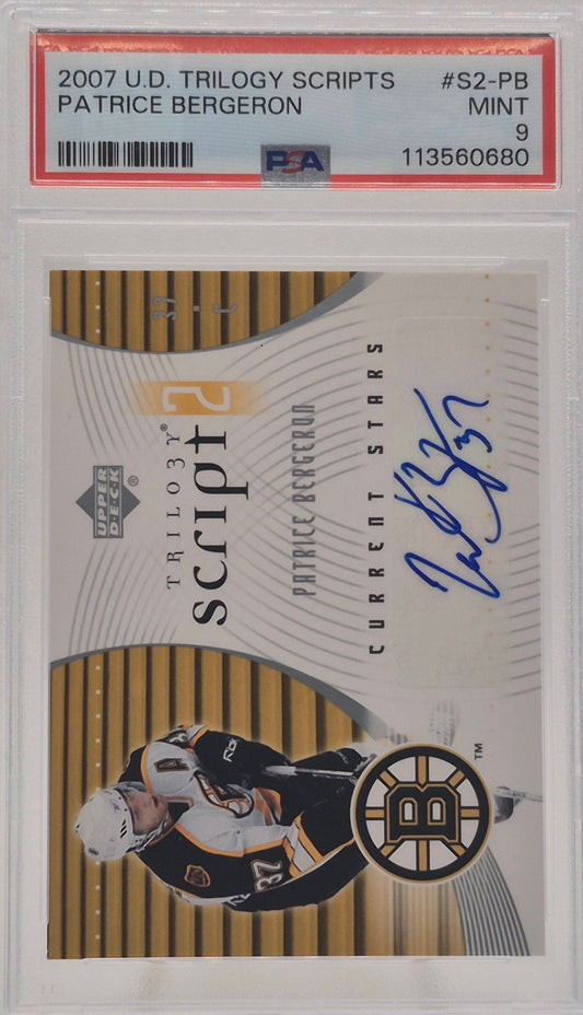 2007 U.D. Trilogy Scripts Patrice Bergeron PSA 9