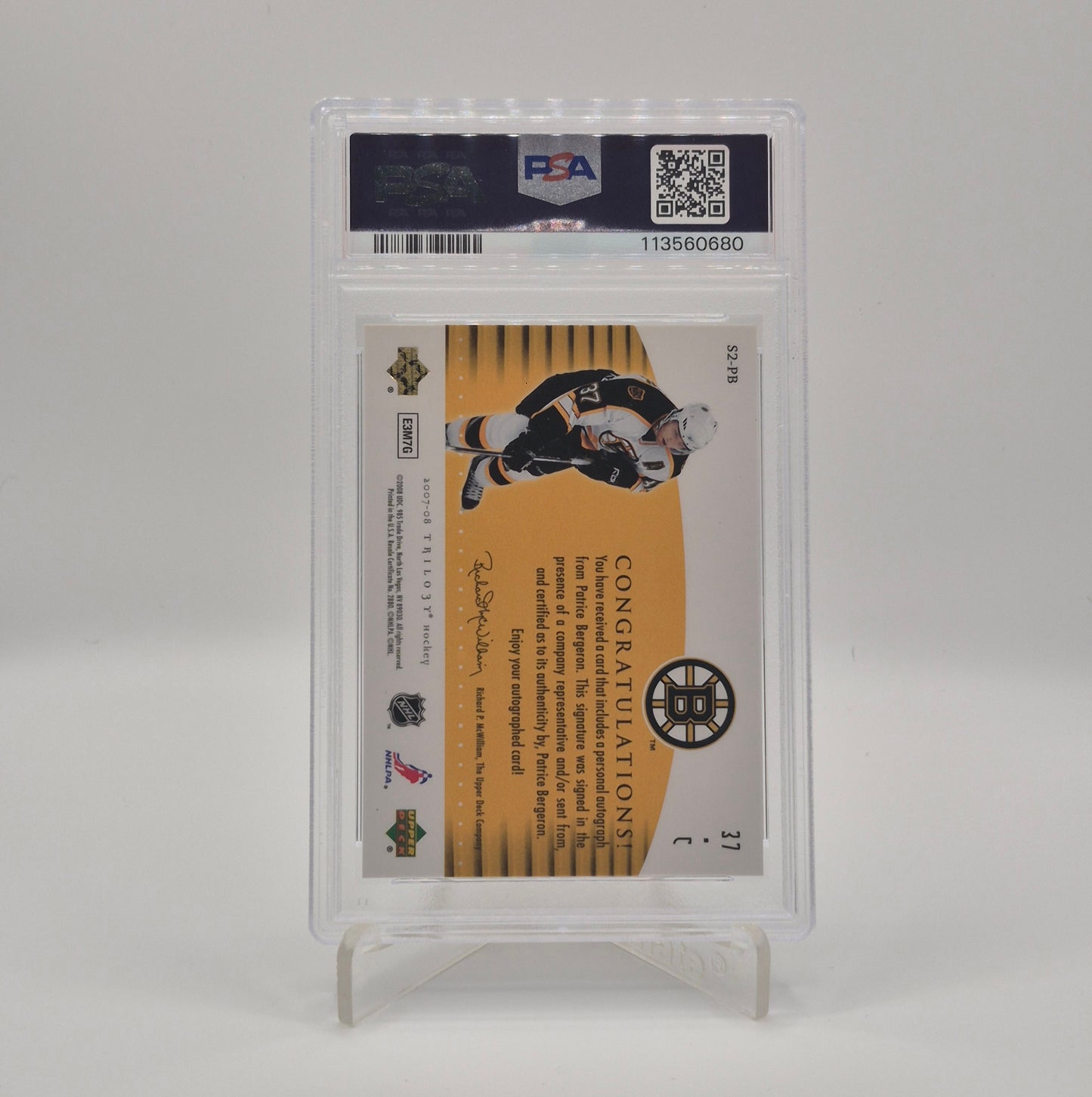 2007 U.D. Trilogy Scripts Patrice Bergeron PSA 9