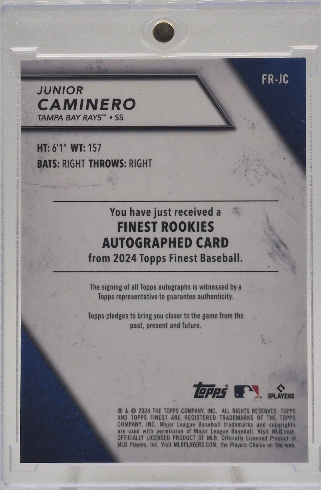 2024 Topps Finest Junior Caminero Autograph /75 Bookend