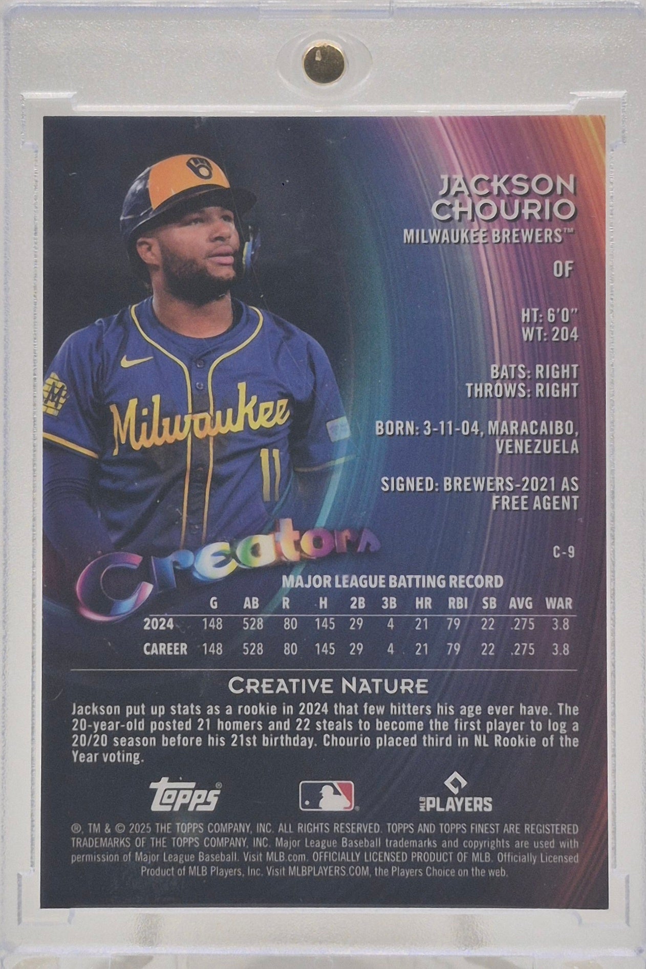 2025 Topps Finest Jackson Chourio Creators 1/5