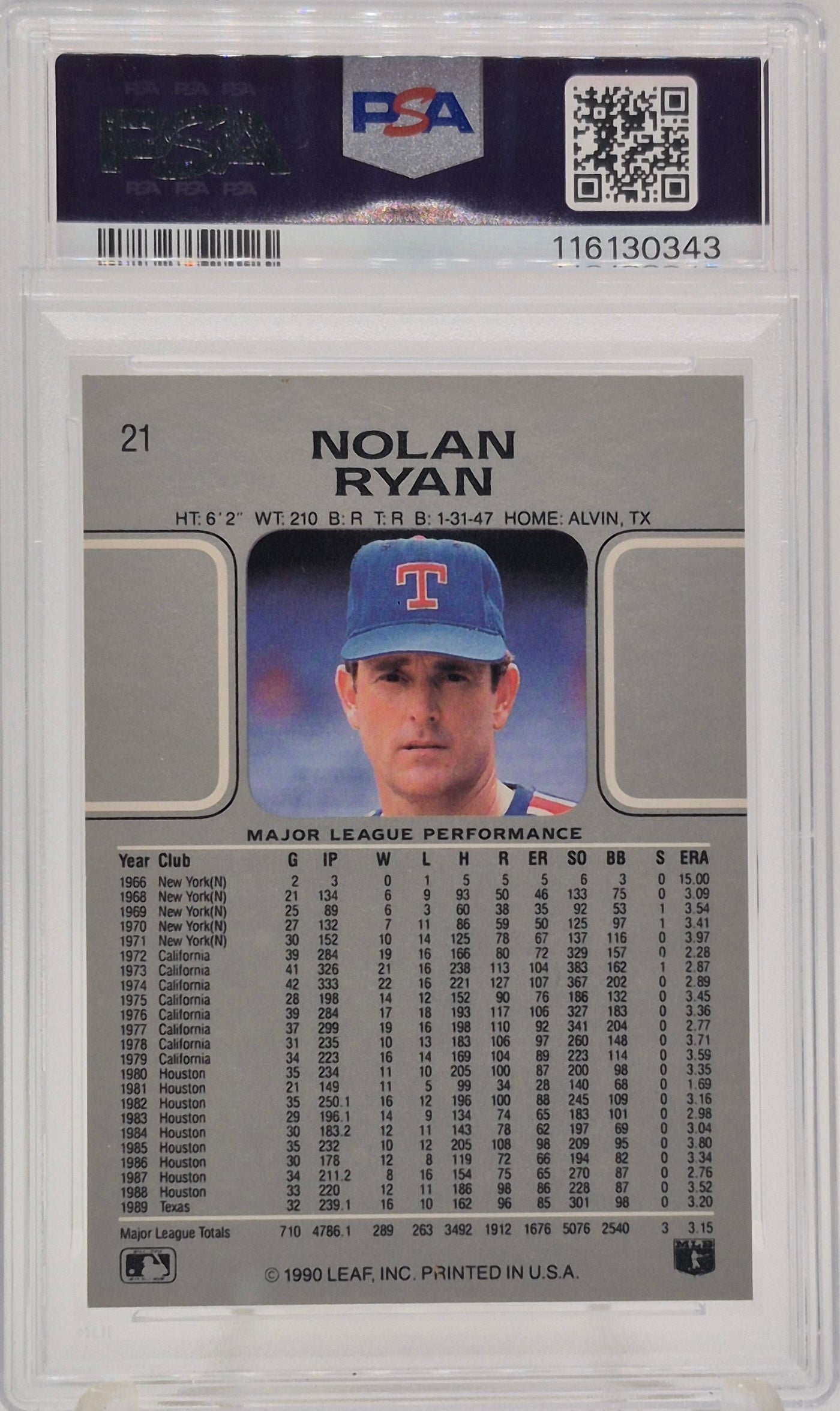 1990 Leaf Nolan Ryan PSA 9