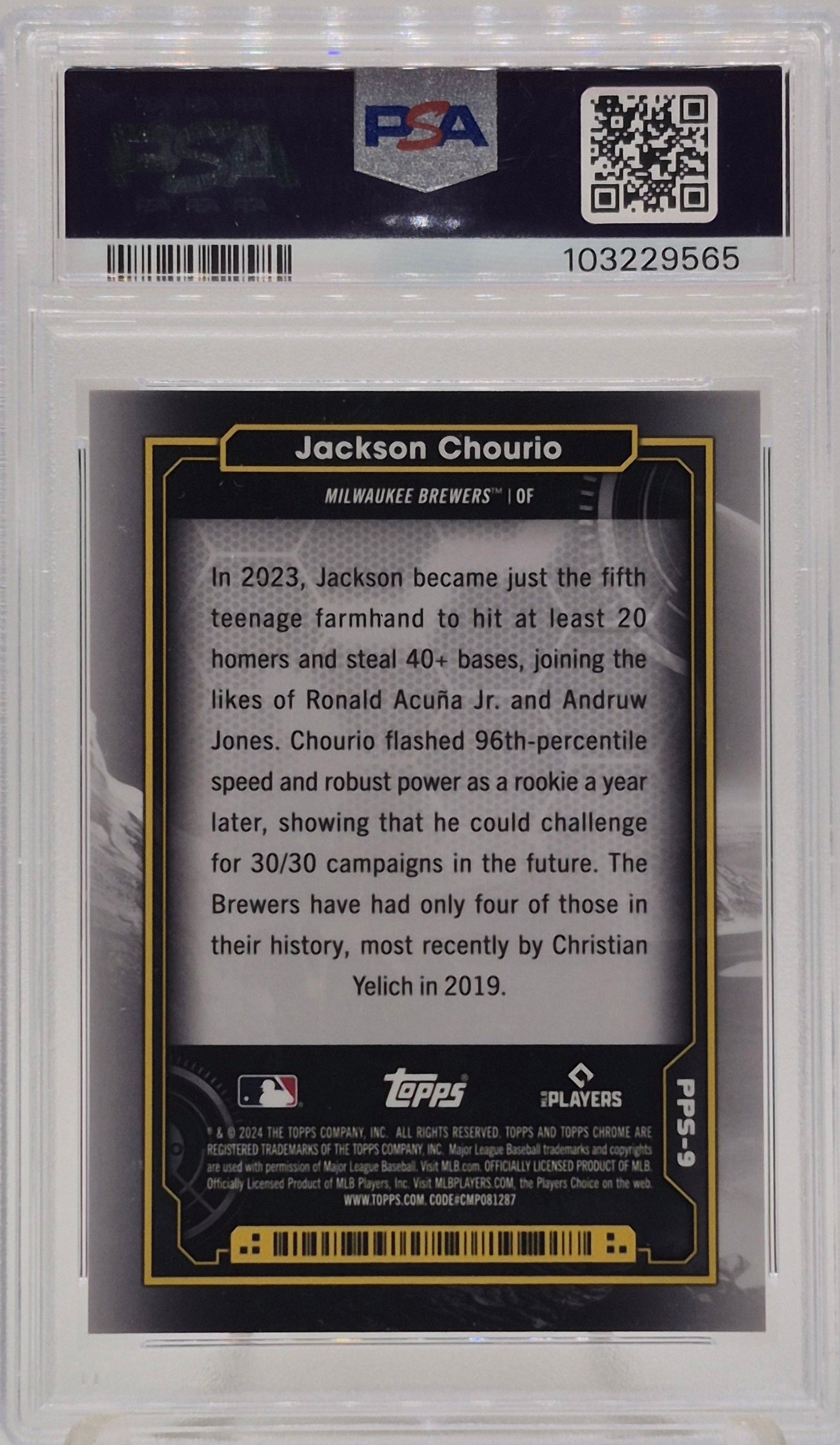 2024 Topps Chrome Cosmic Jackson Chourio Planetary Pursuit The Sun PSA 9