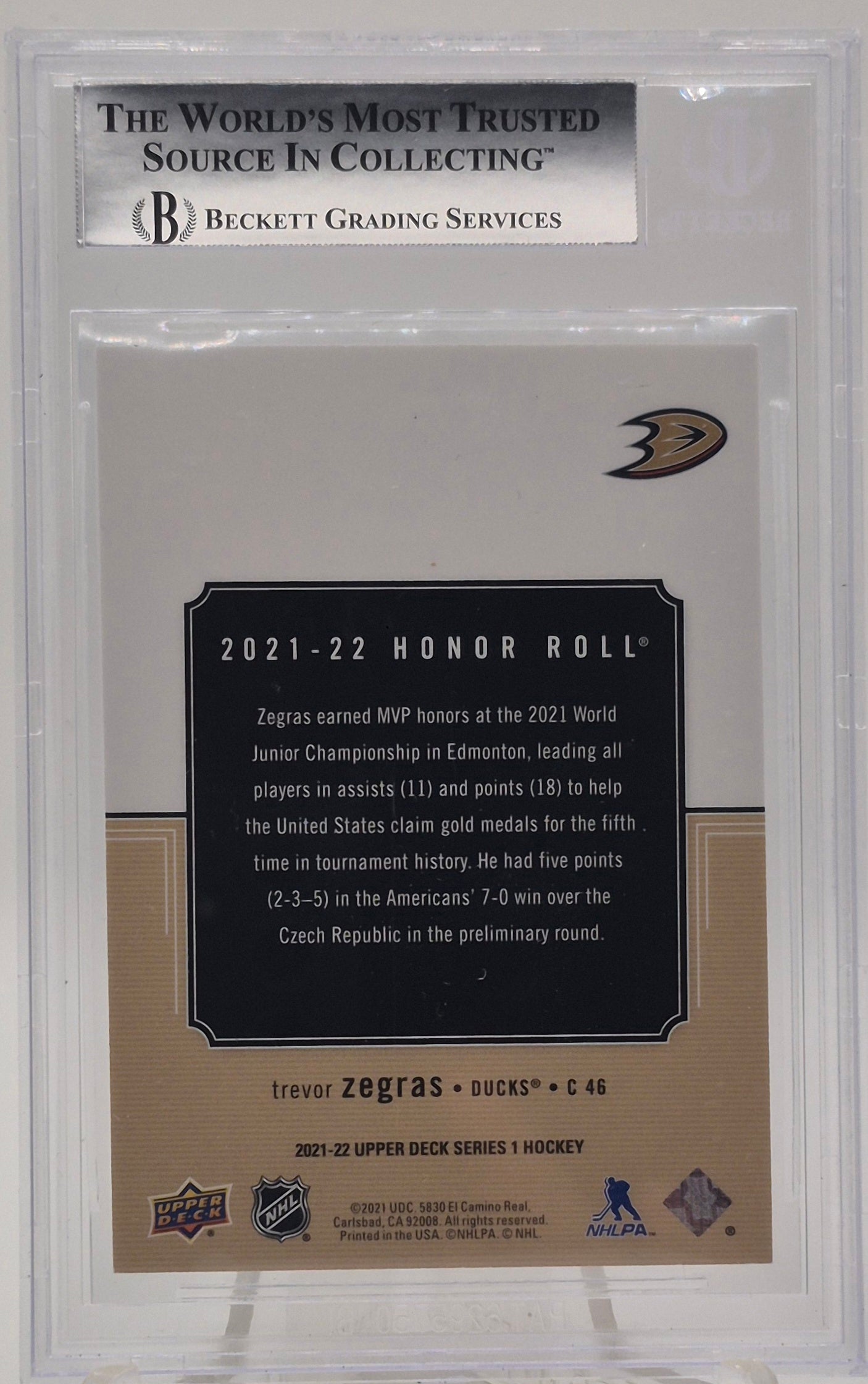 2021-22 Upper Deck Honor Roll Trevor Zegras /250 BGS 8.5