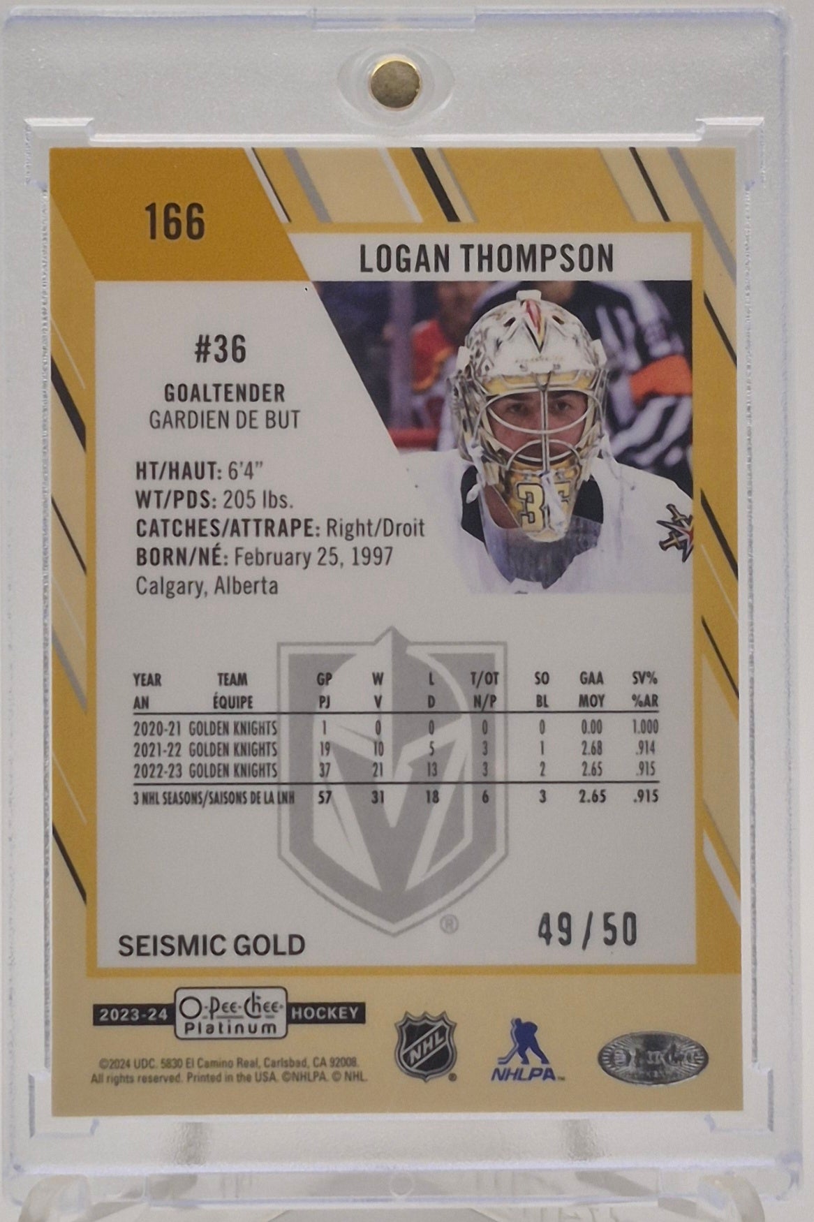2023-24 O-Pee-Chee Platinum Logan Thompson Gold /50
