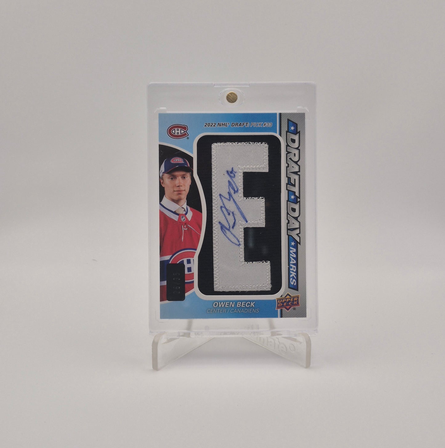 2023-24 SP Game Used Owen Beck Game Used Draft Day Marks Autograph /35