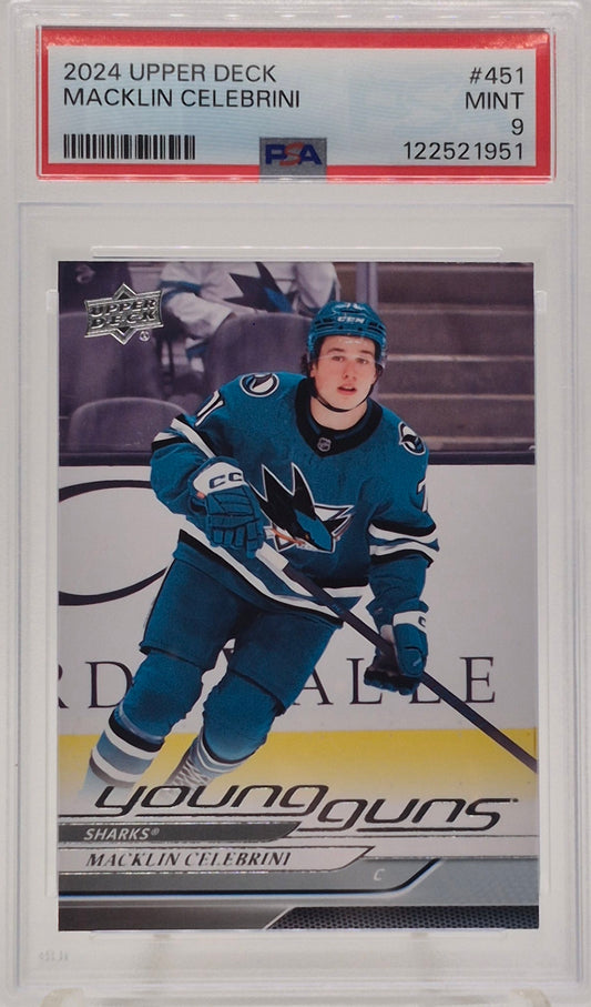 2024-25 Upper Deck Maklin Celebrini Young Guns PSA 9