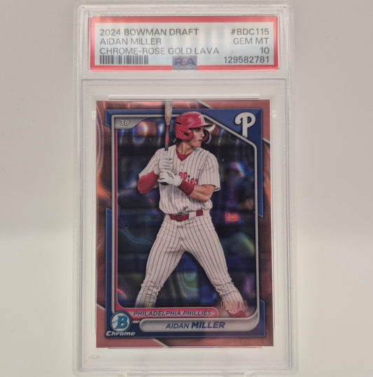 2024 Bowman - Chrome Prospects Aidan Miller /10 Chrome-Rose Gold Lava PSA 10