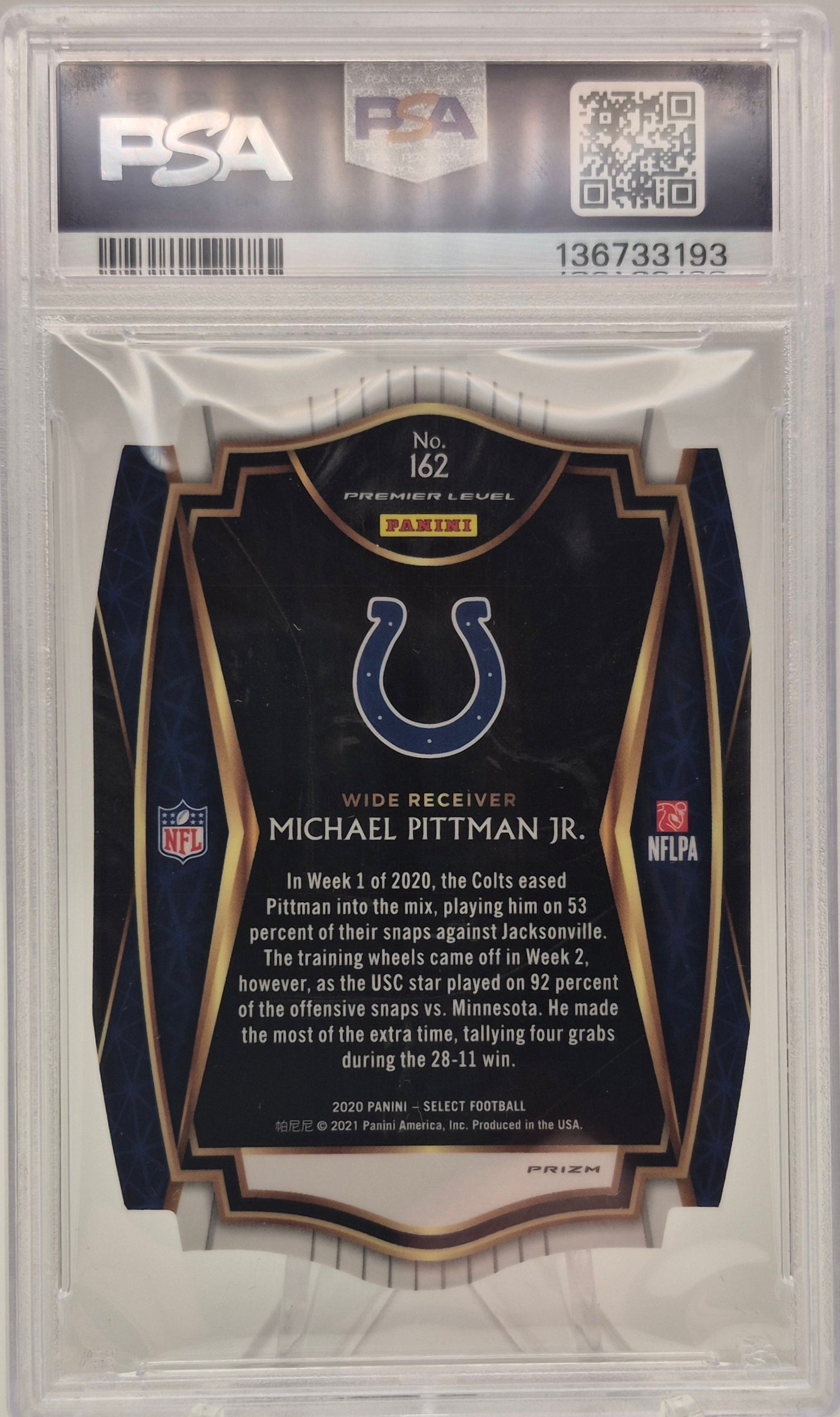 2020 Panini Select -Premier Level Michael Pittman Jr. Zebra Prizm Die-Cut PSA !0