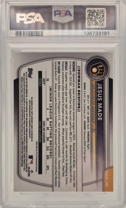 2025 Bowman Chrome Prospect Mega Box Autographs Jesus Made PSA 10