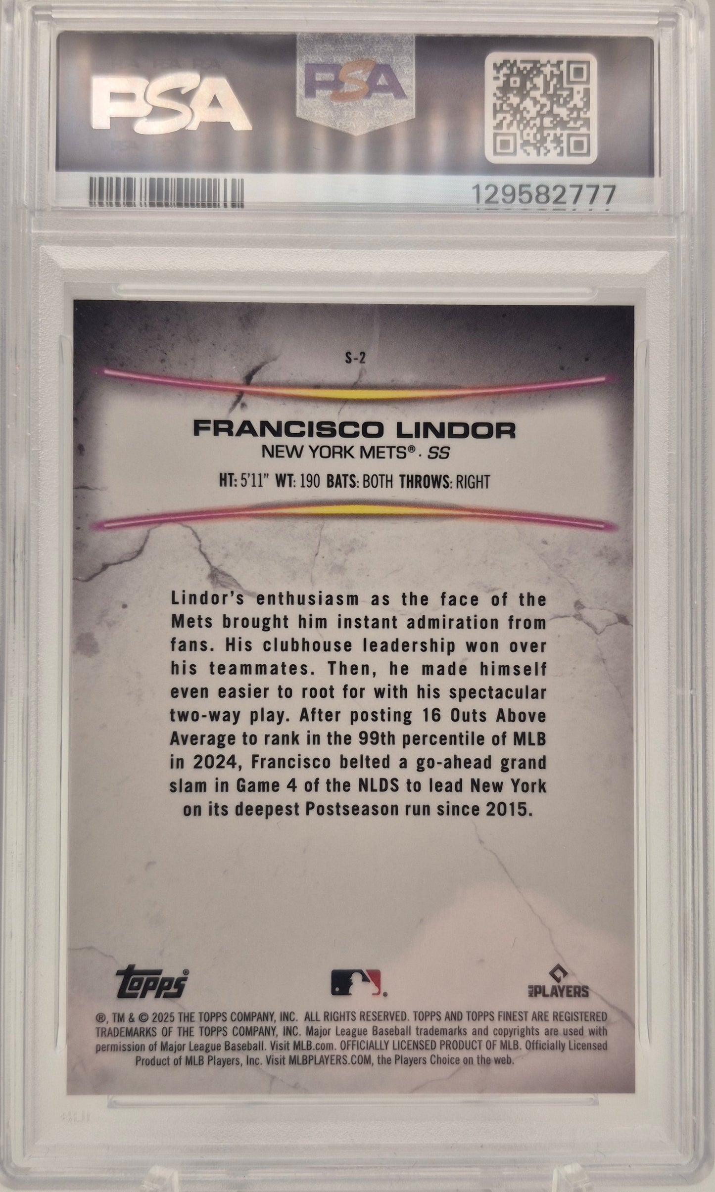 2025 Topps Finest Smashing Through (SSP) Francisco Lindor PSA 10